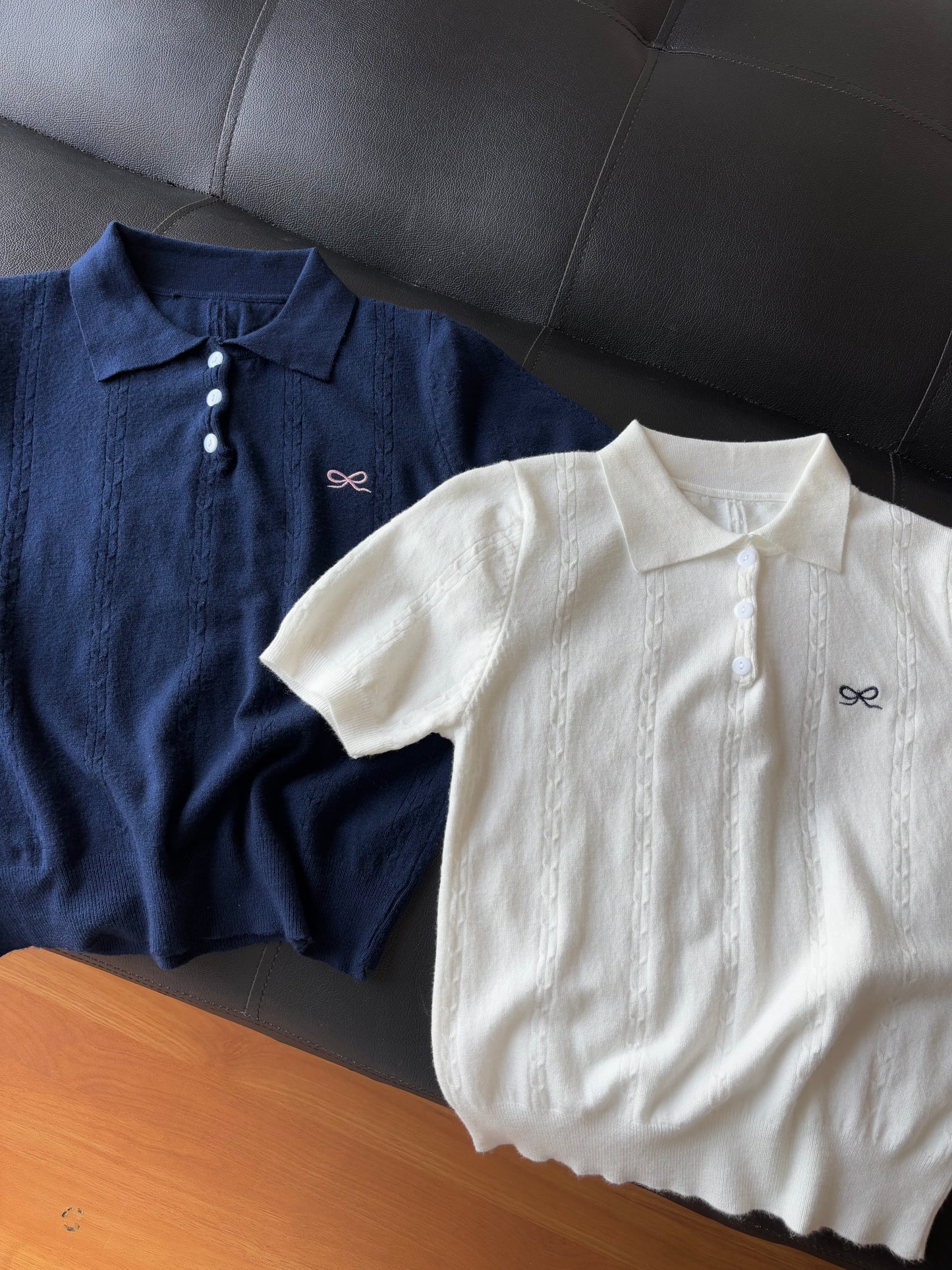 Korean Bow Embroidery Polo Tees