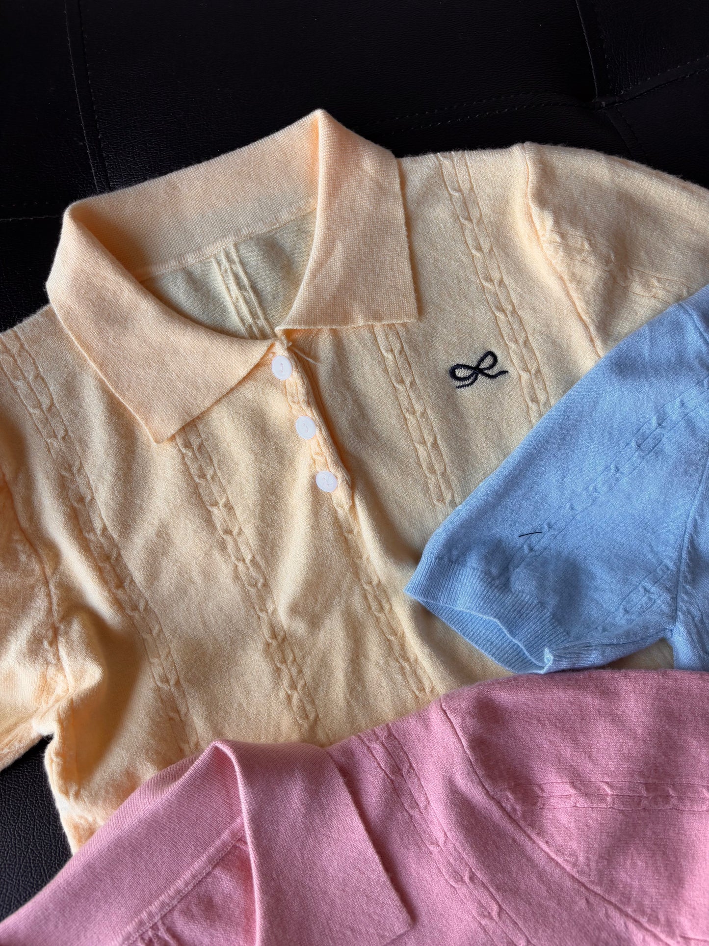 Korean Bow Embroidery Polo Tees