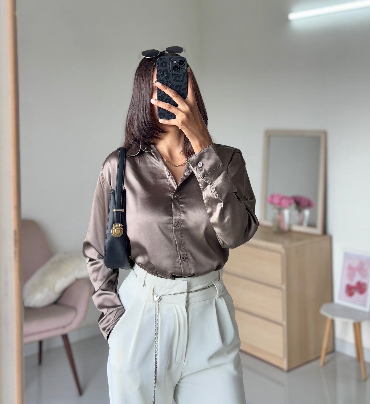 Satin Shirt (Dark Beige)