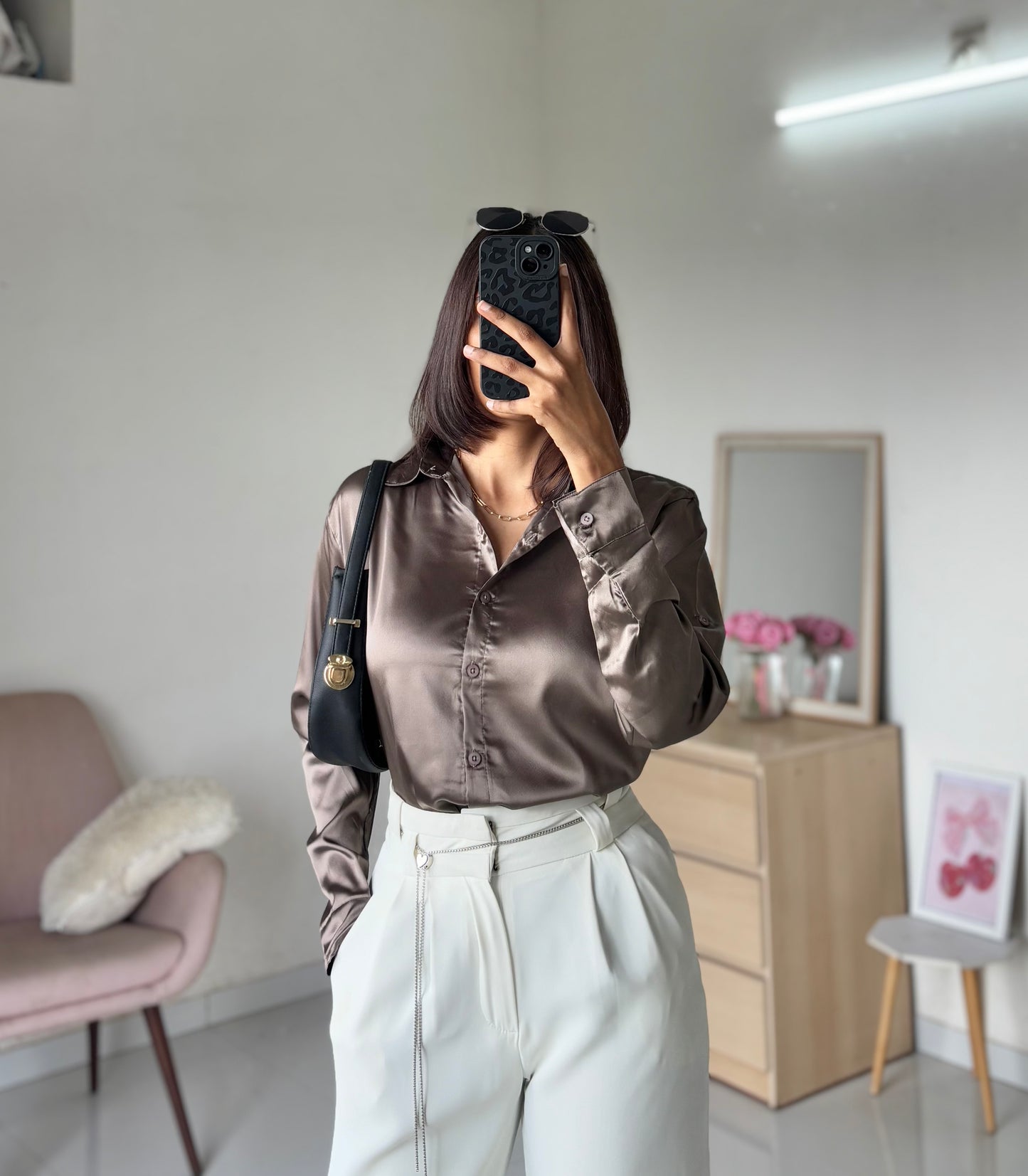 Satin Shirt (Dark Beige)