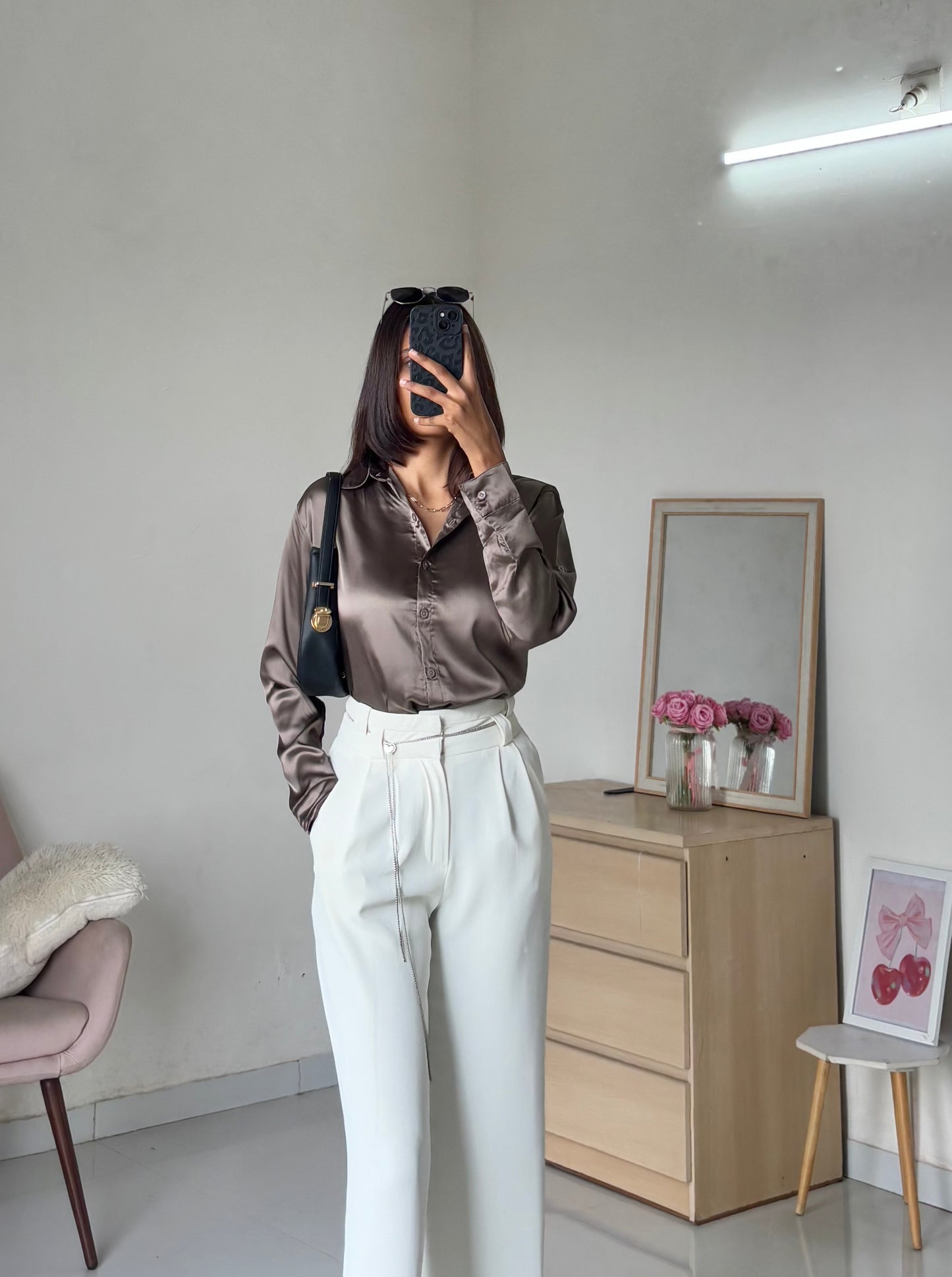 Satin Shirt (Dark Beige)