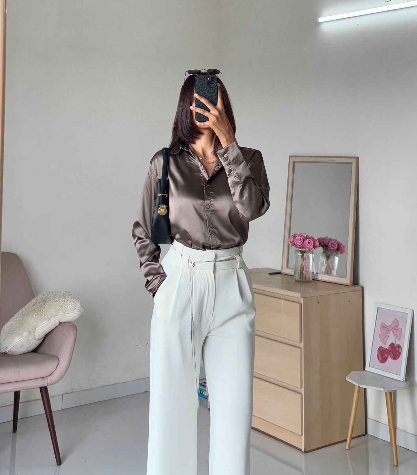 Satin Shirt (Dark Beige)