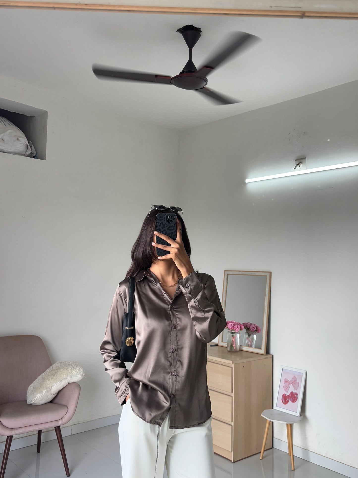 Satin Shirt (Dark Beige)