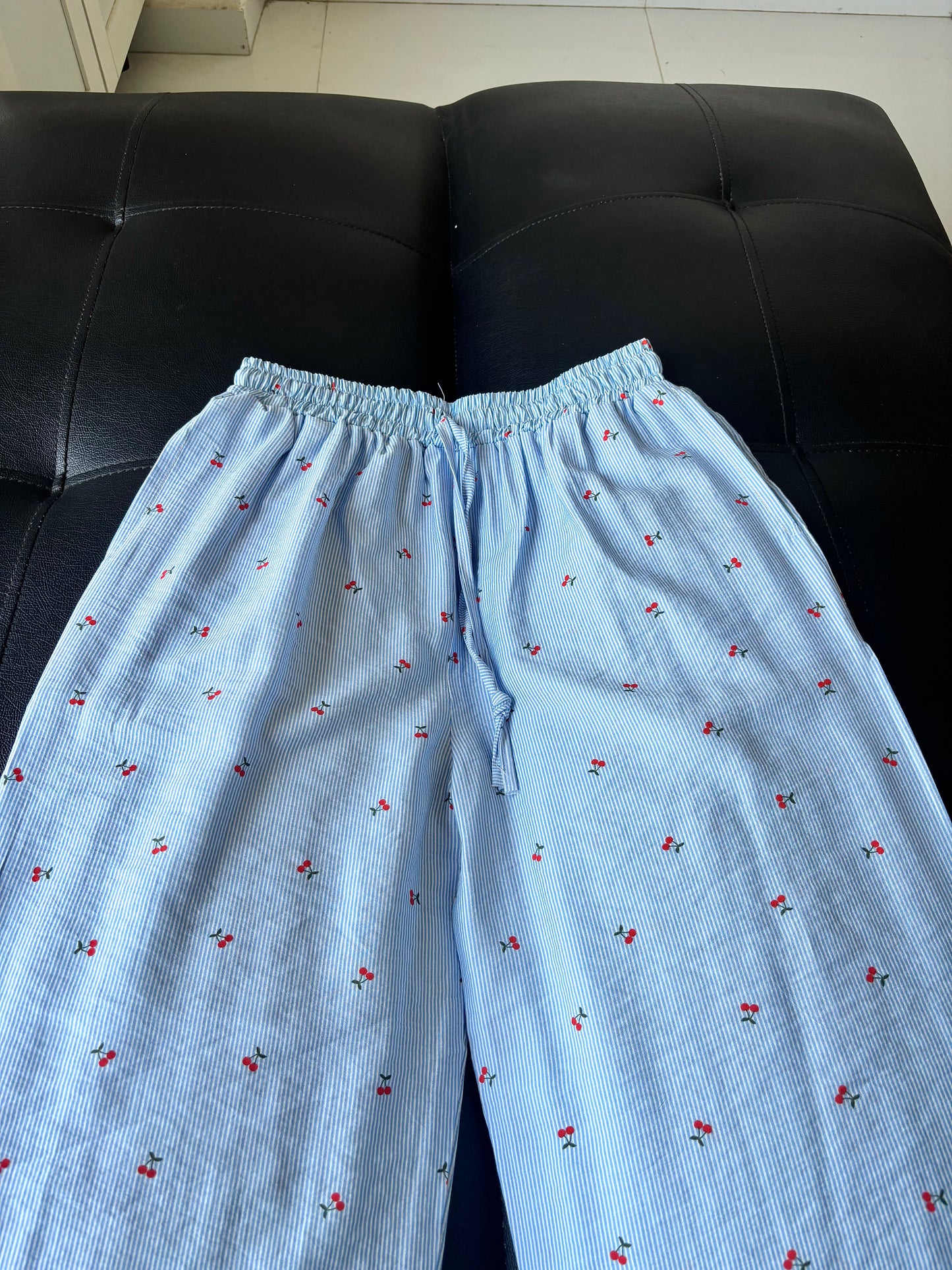 Blue Cherry Striped Pants