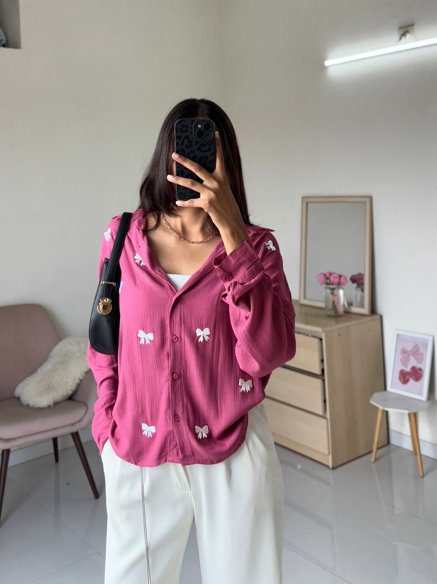 Bow Embroidery Shirt (Pink)