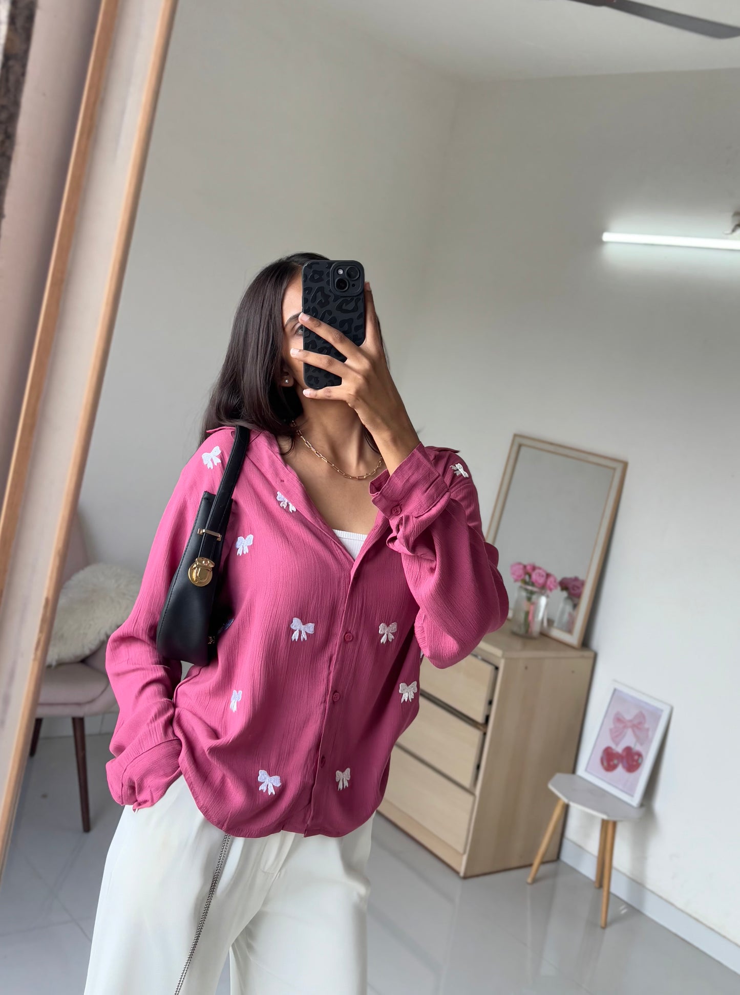 Bow Embroidery Shirt (Pink)