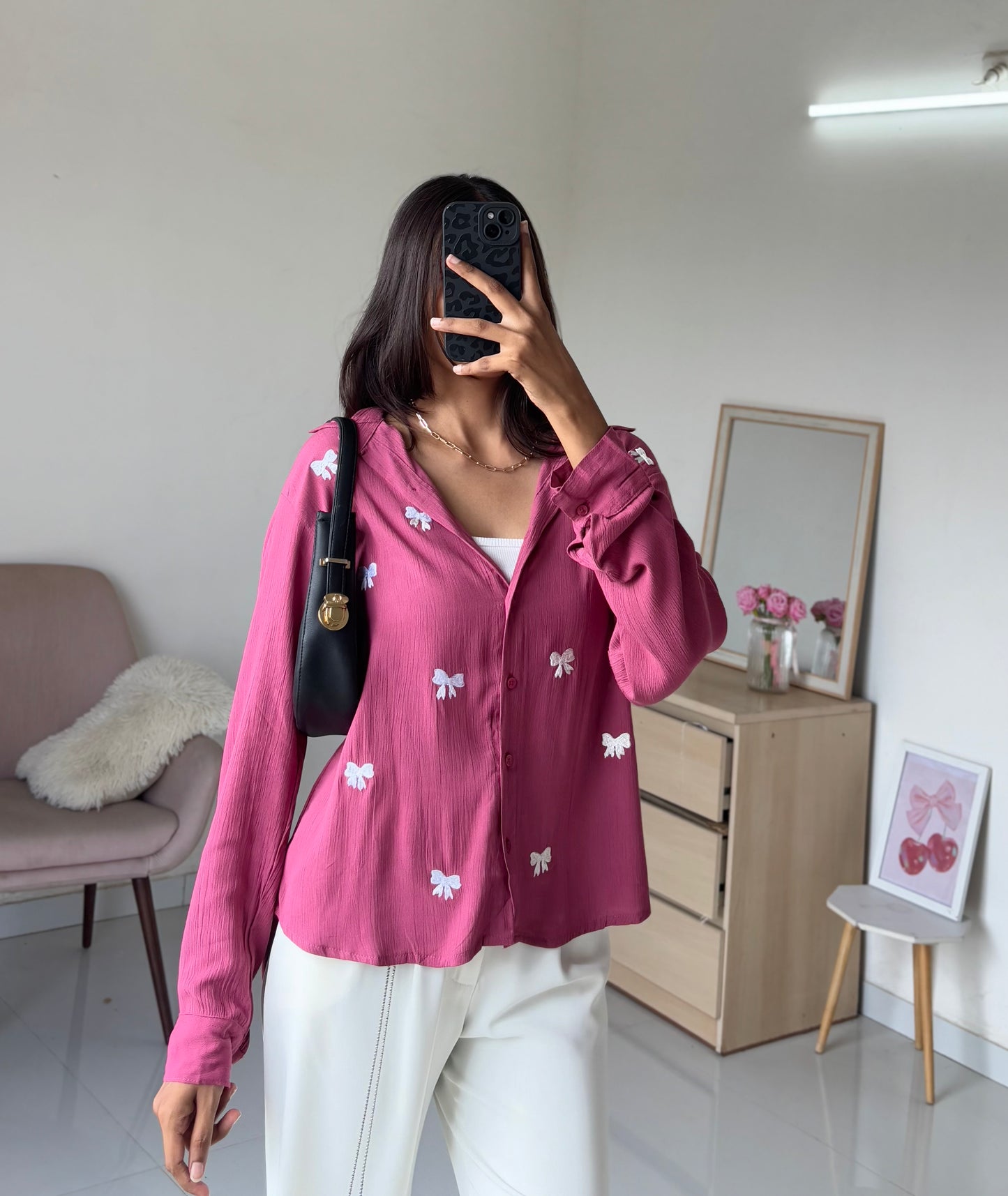 Bow Embroidery Shirt (Pink)