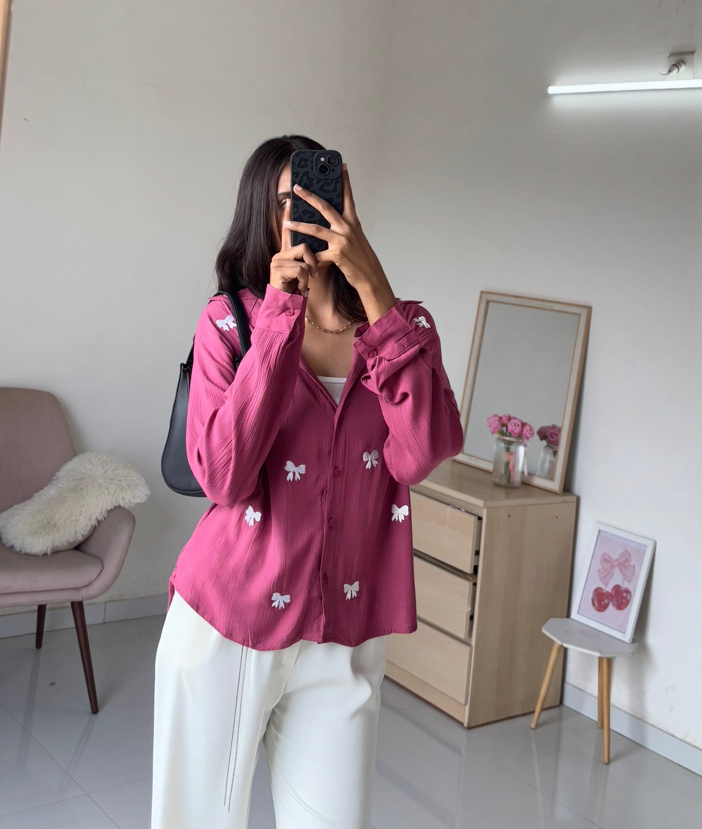Bow Embroidery Shirt (Pink)