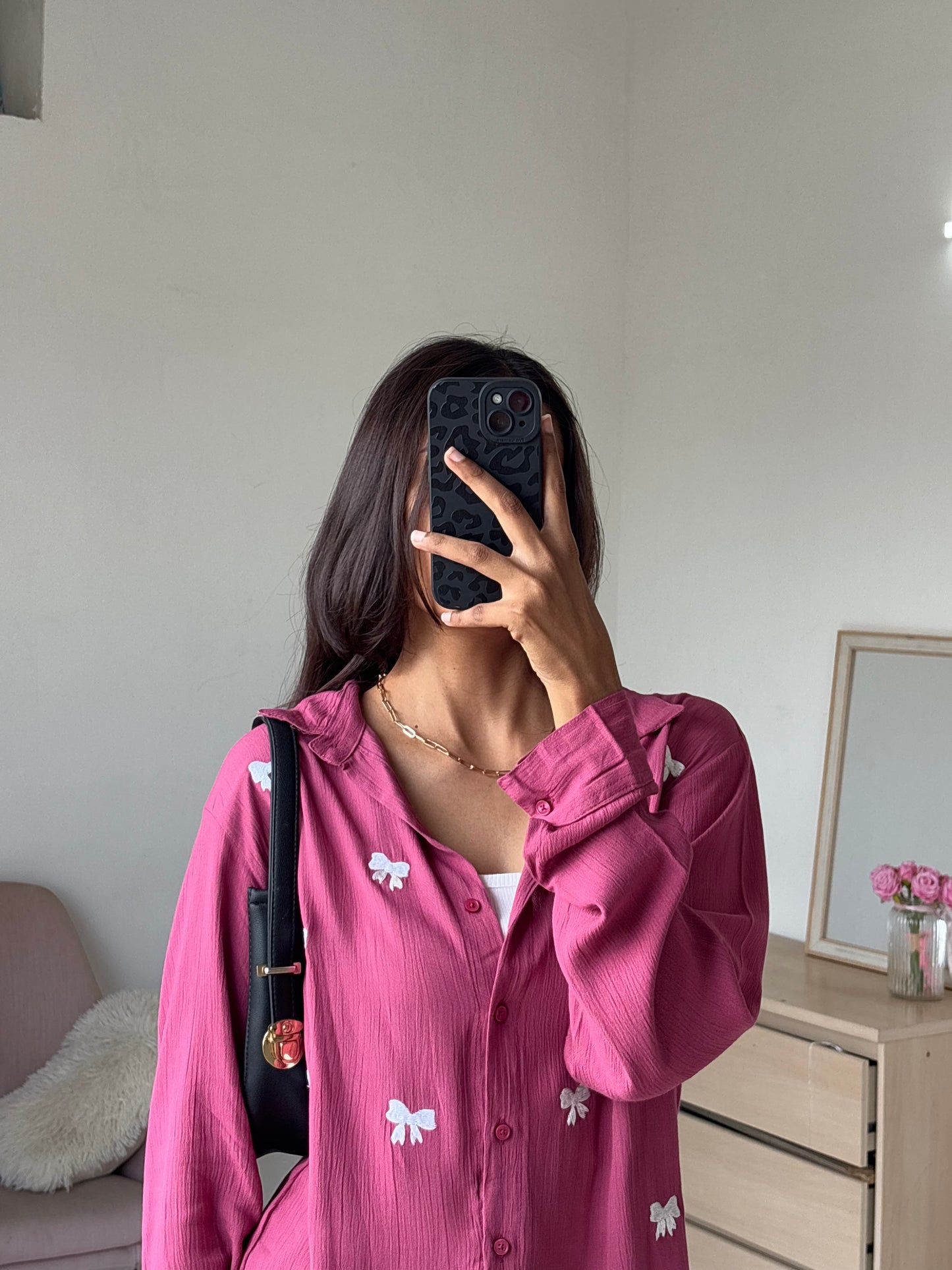 Bow Embroidery Shirt (Pink)