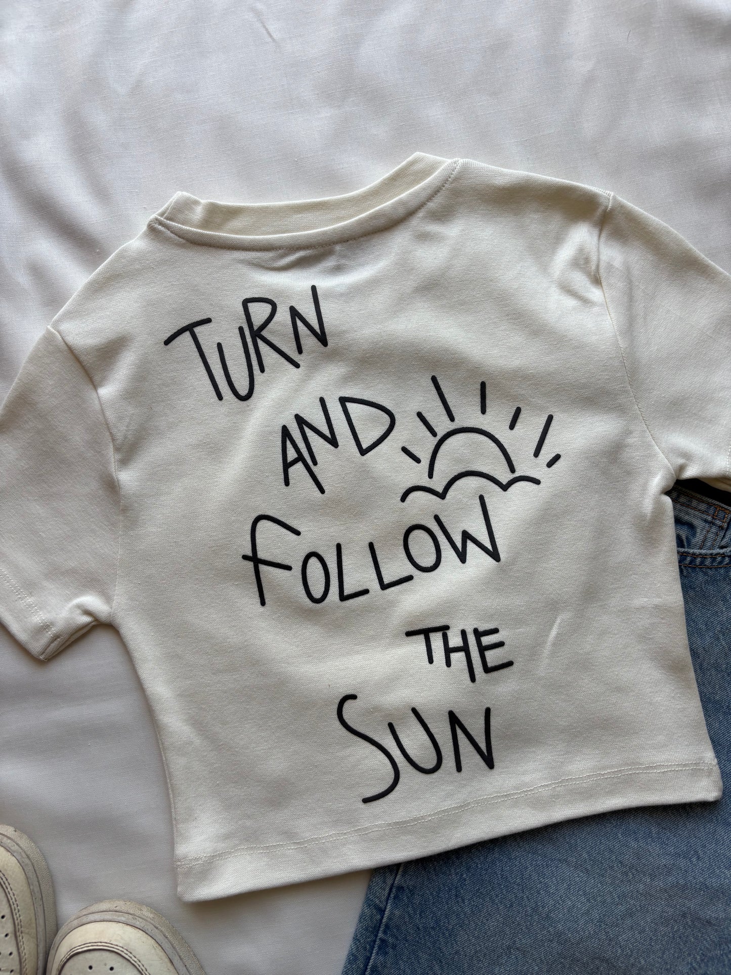 "Sun Flower" back print crop t-shirt
