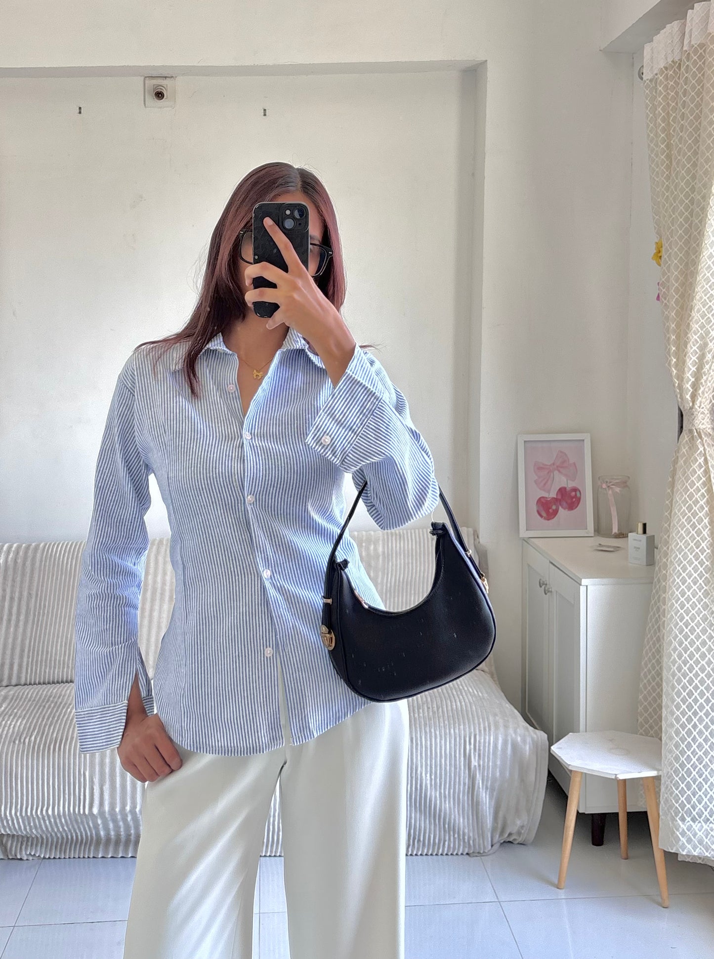 Blue & White Striped Fitted Shirt (Corset back)