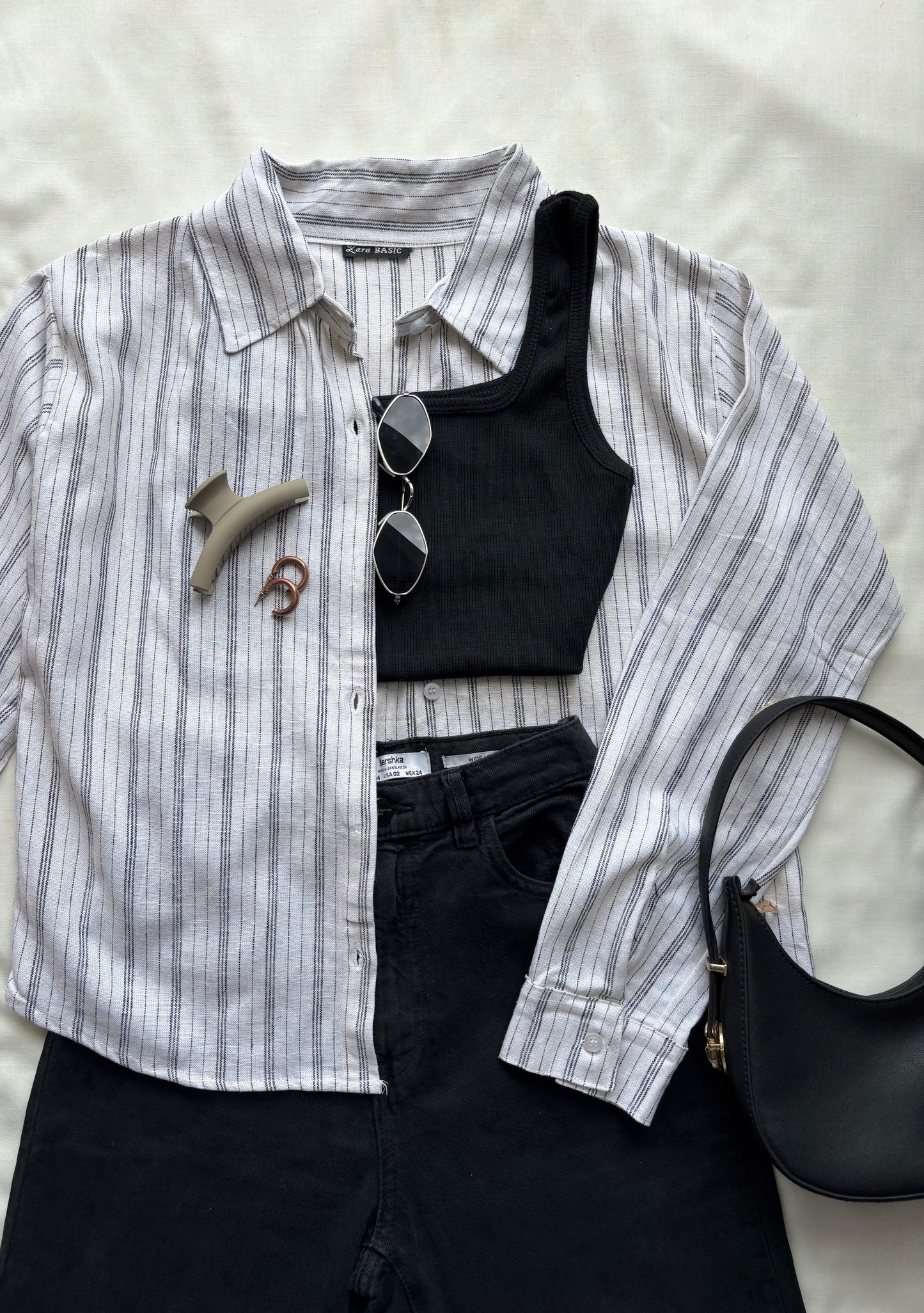 White Linen Striped Shirt