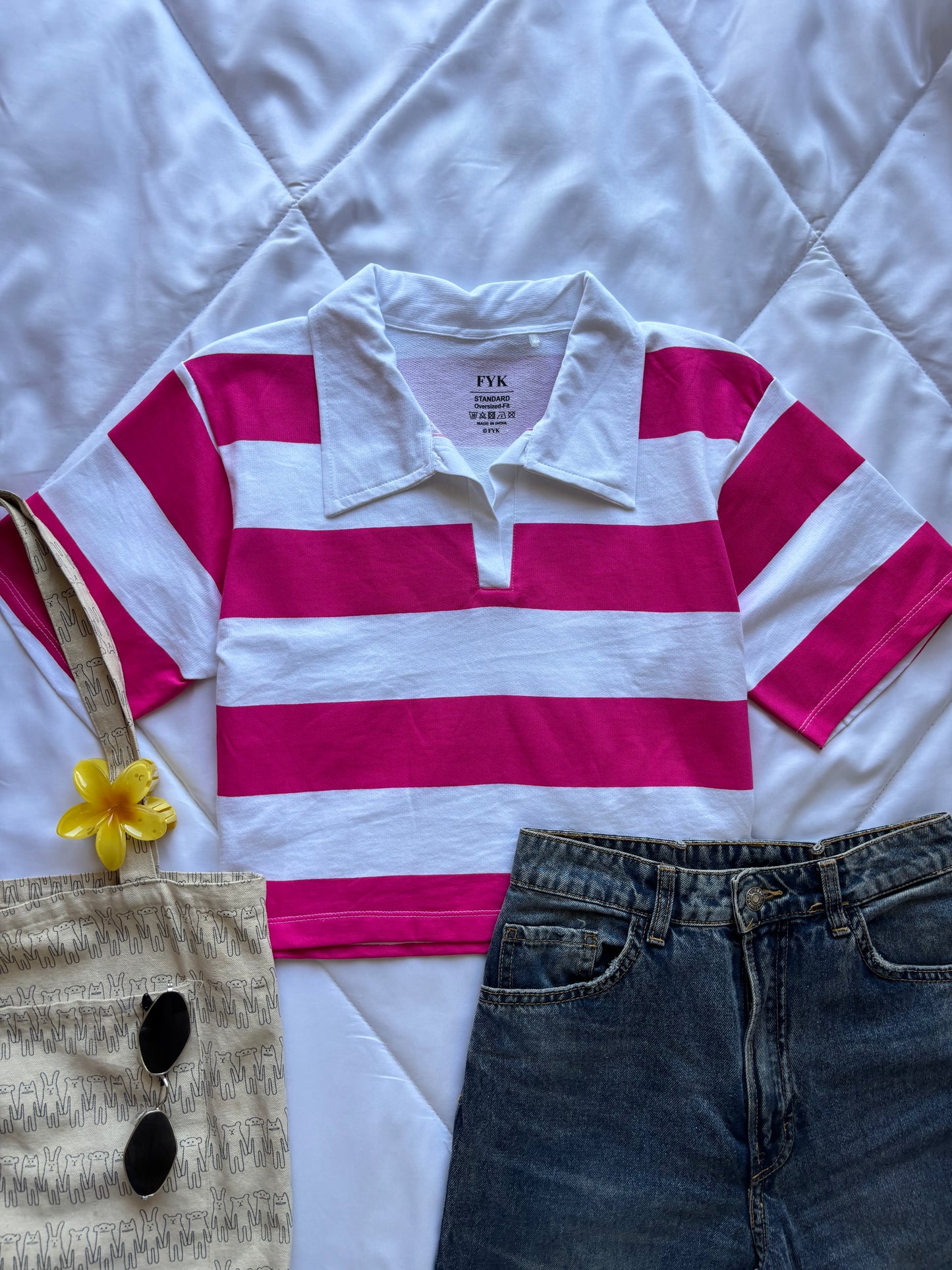 Pink Striped Oversized Crop T-shirt (Copy)