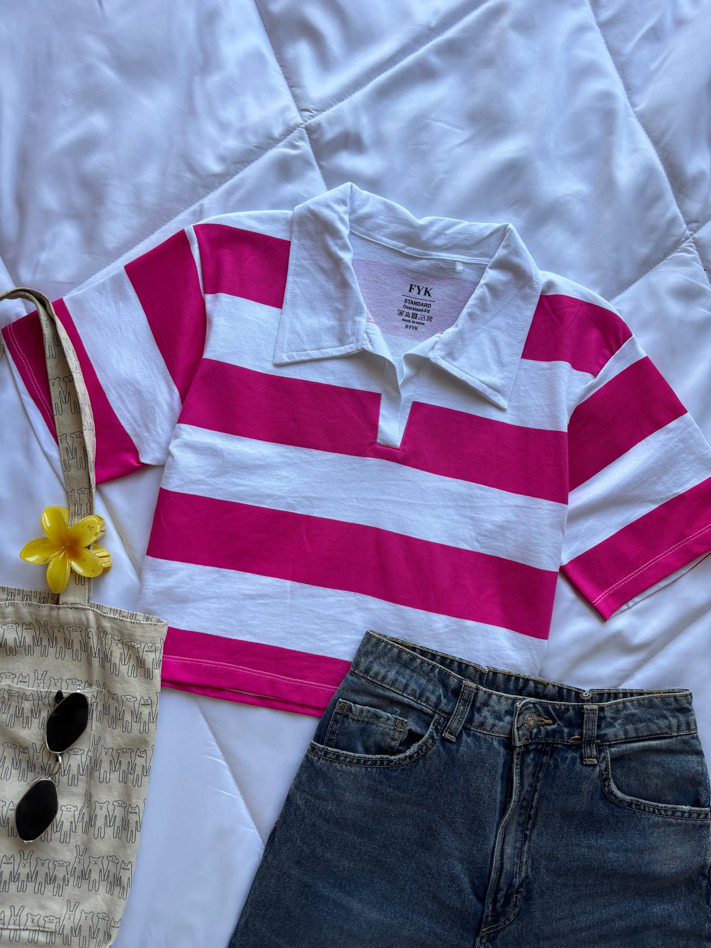 Pink Striped Oversized Crop T-shirt (Copy)