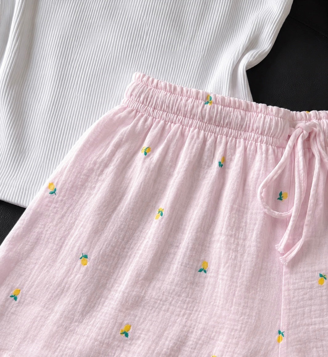 Baby Pink Lemon Mul Cotton Shorts