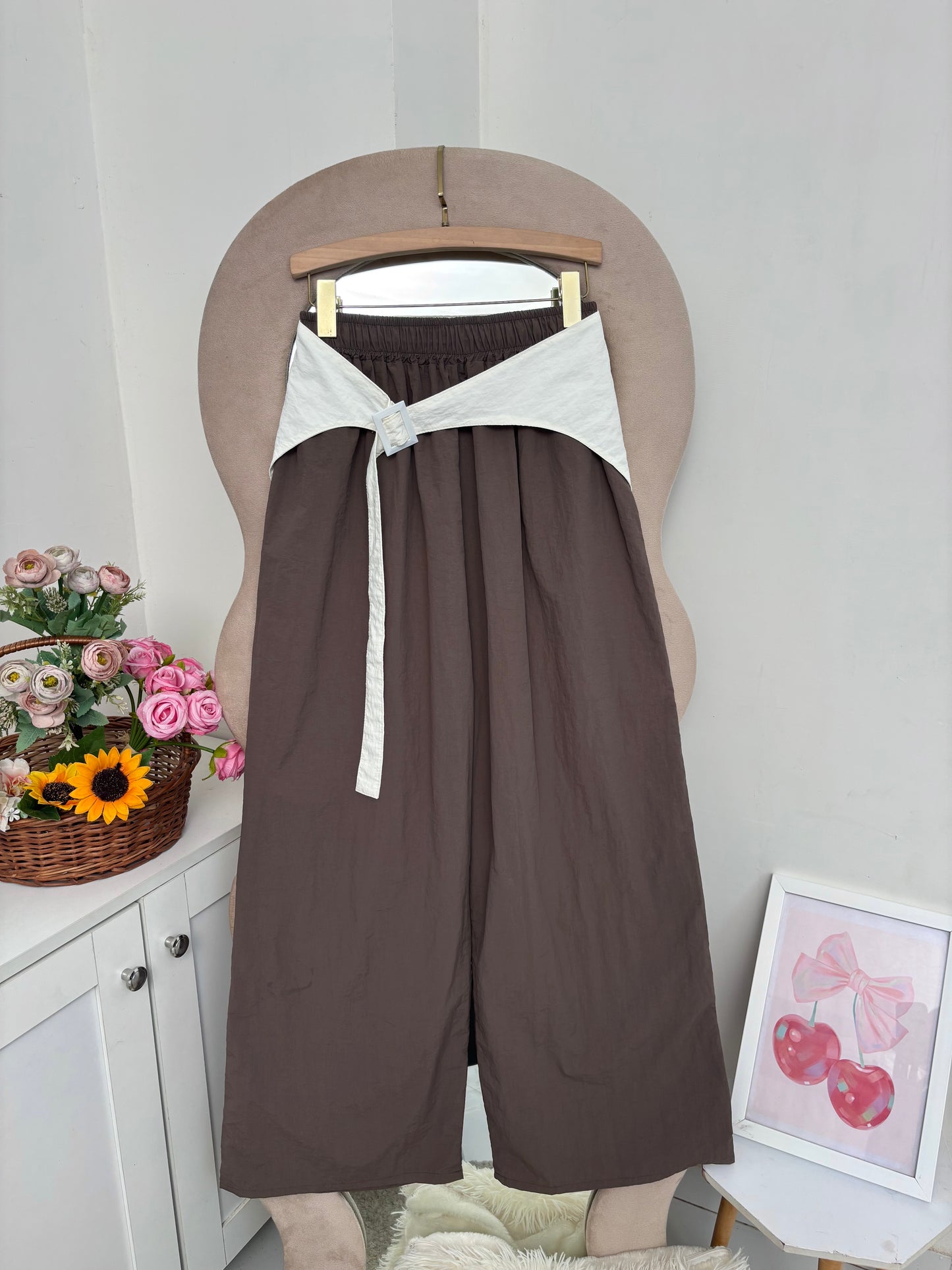 Mocha Brown Wide Leg Pants With Removable Belt