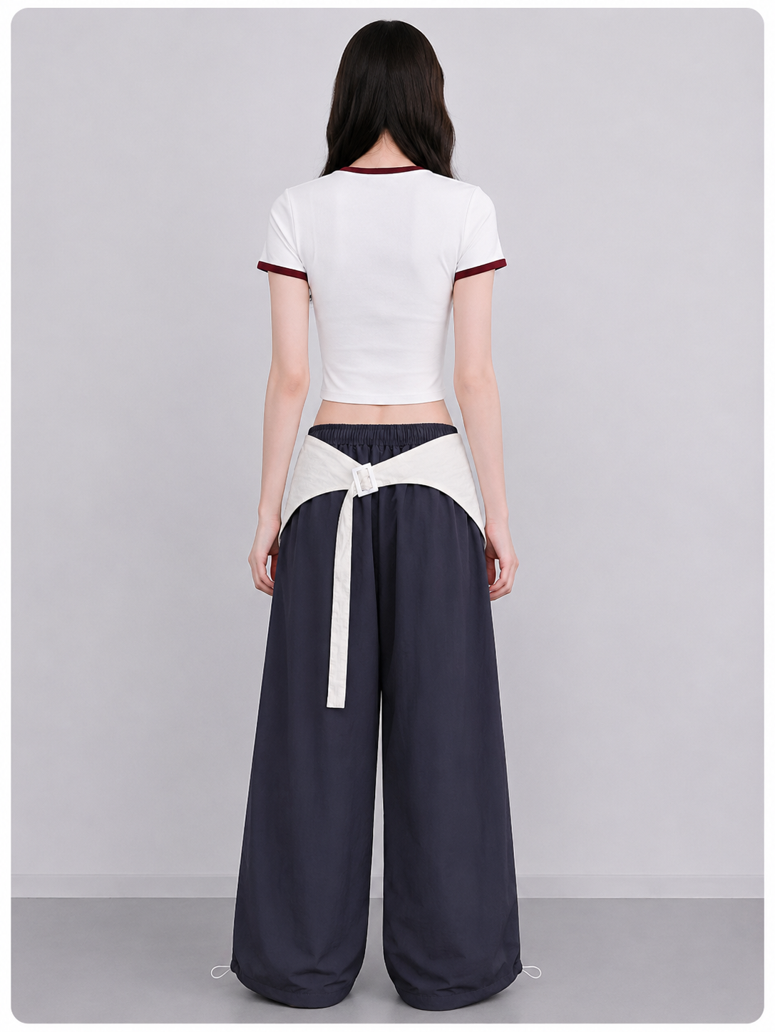 Grey Wide Leg Pants With Removable Belt
