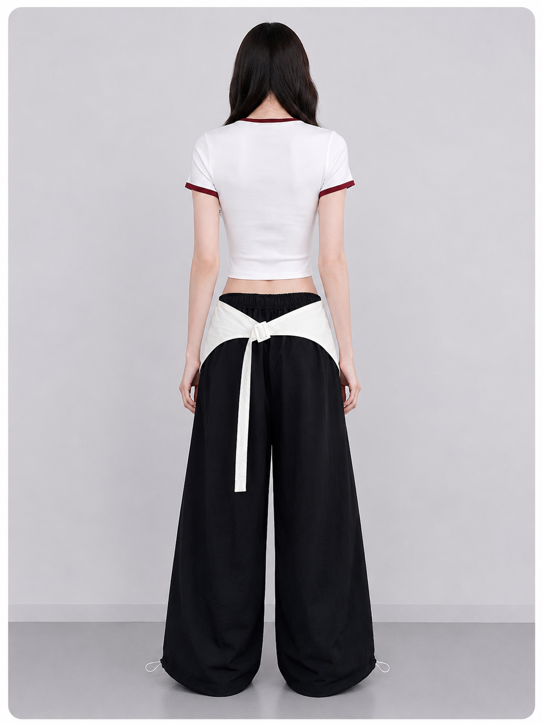 Black Wide Leg Pants With Removable Belt