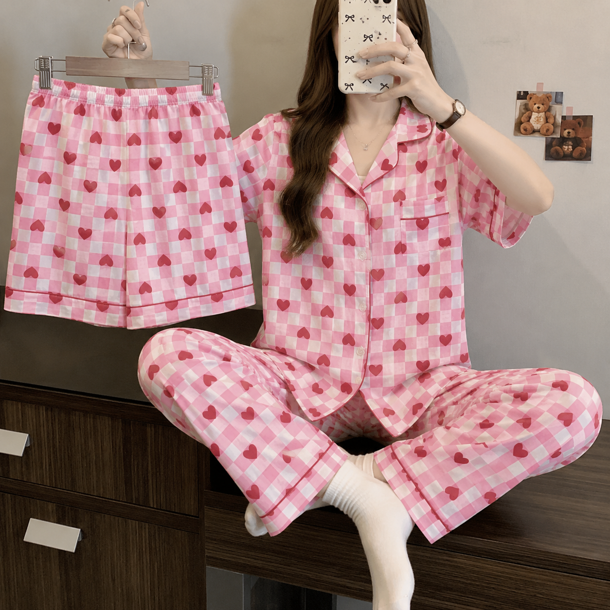 Pink Heart Padded 3 Piece Night Suit