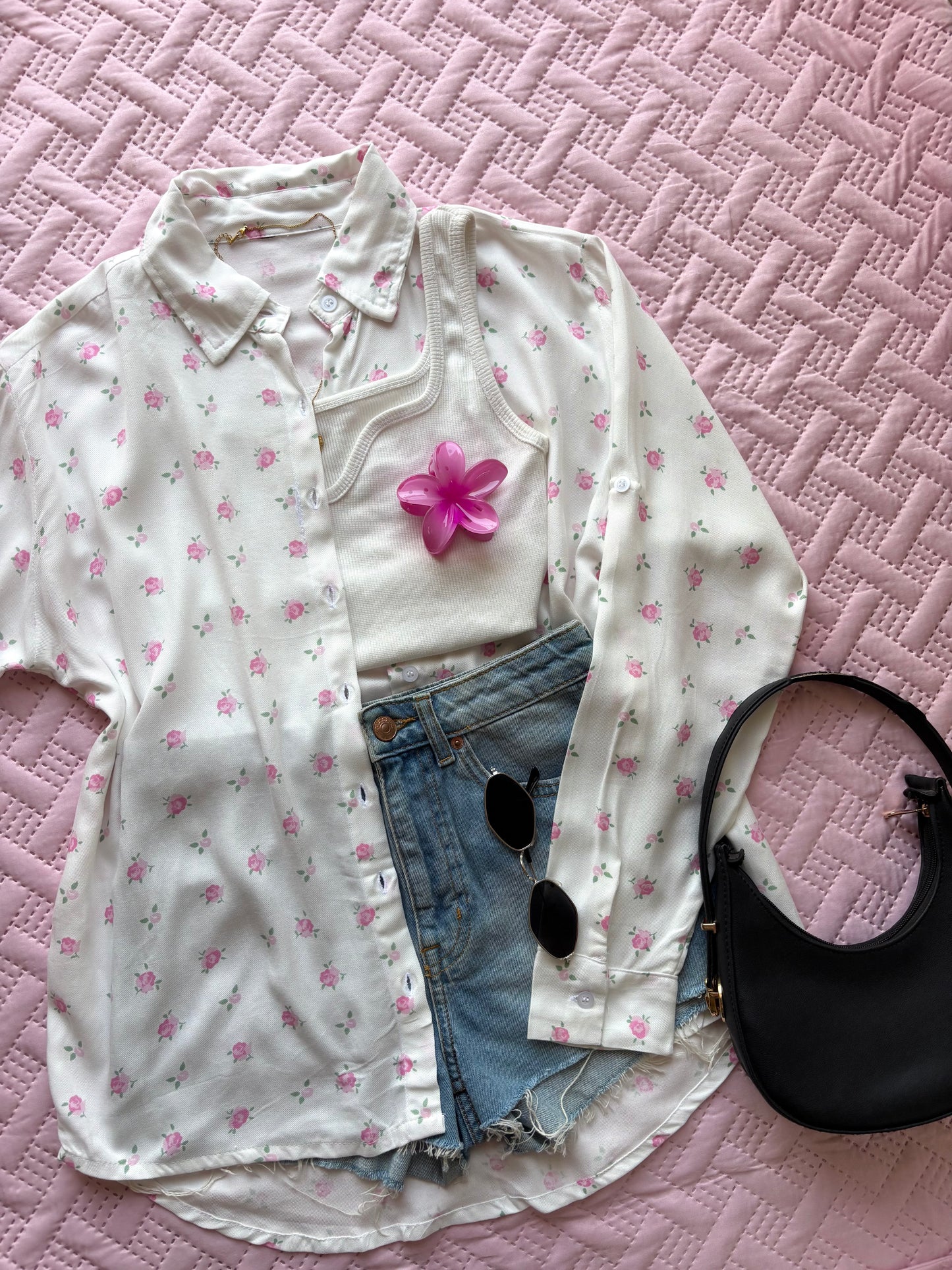 Oversized Rose Print Shirt