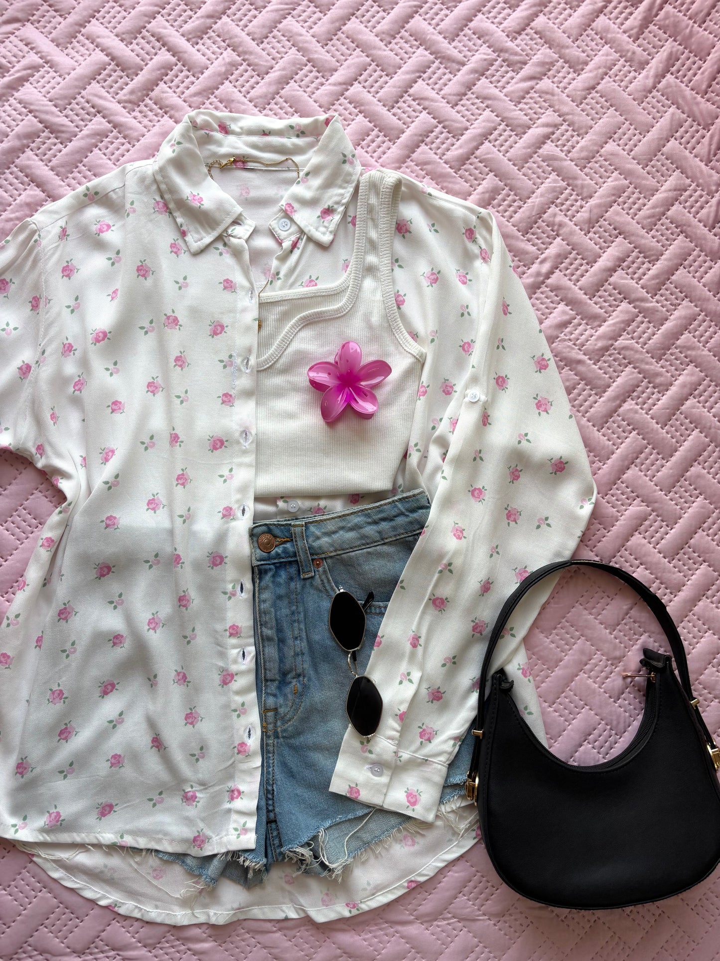 Oversized Rose Print Shirt