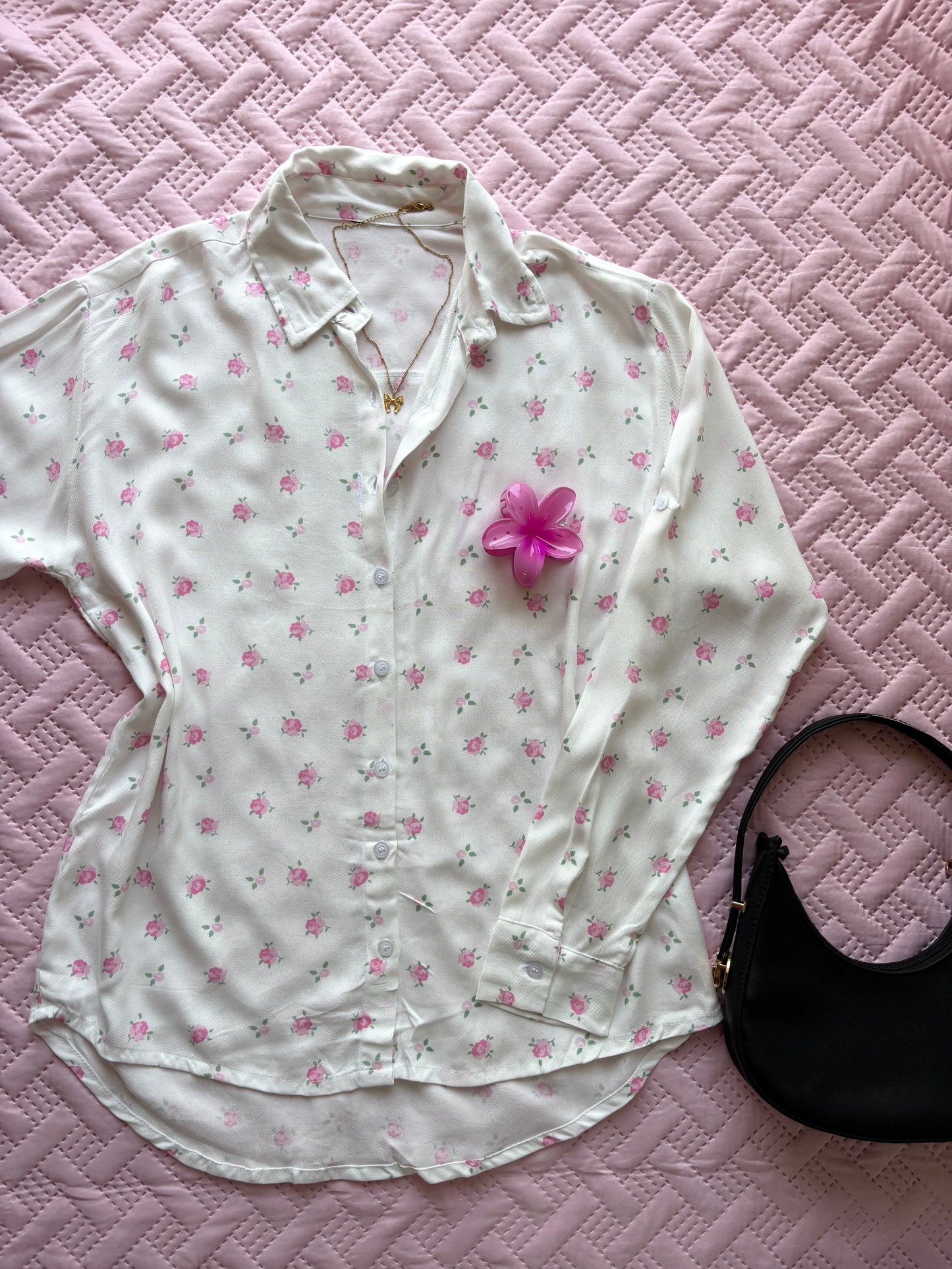 Oversized Rose Print Shirt