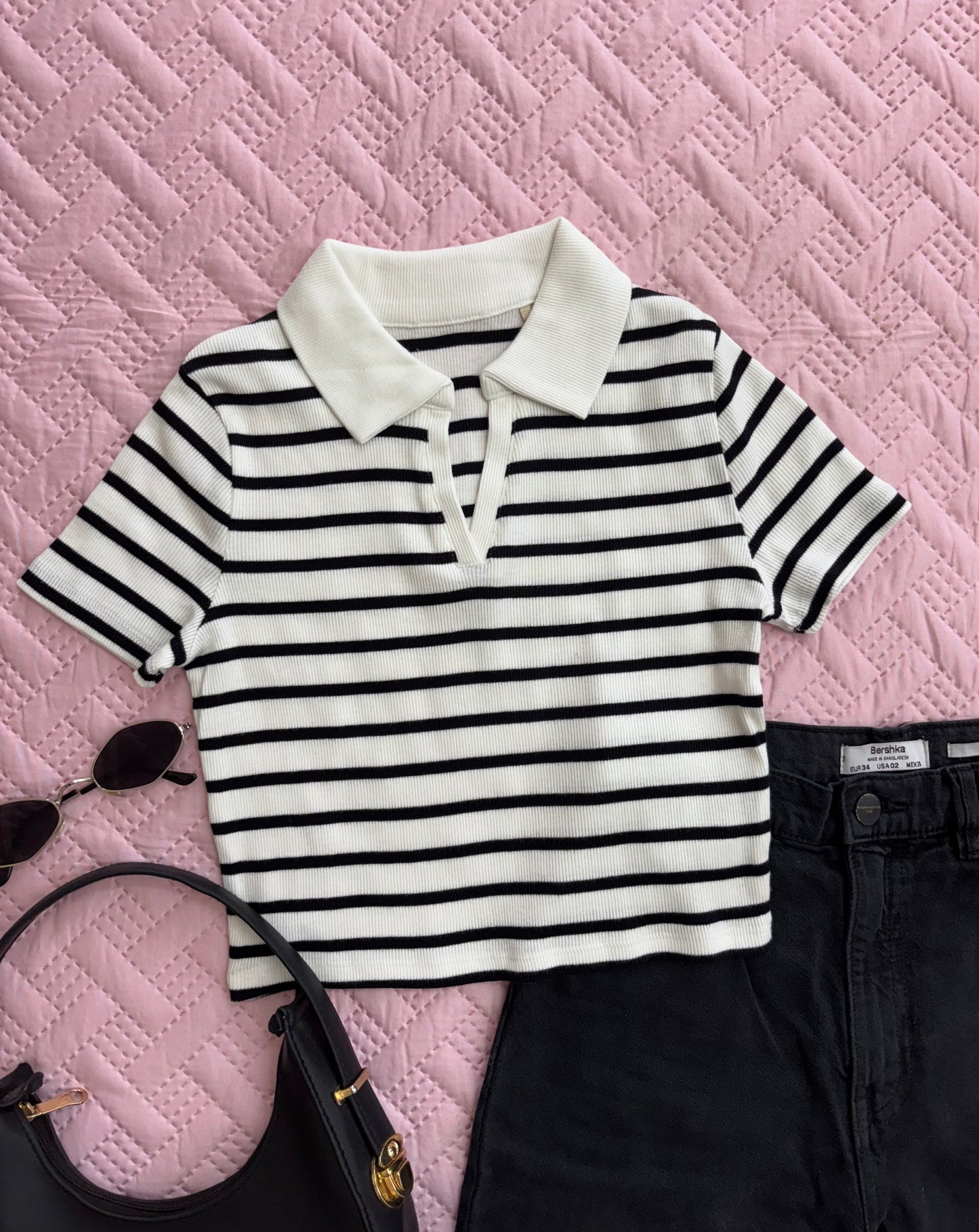 White Striped Polo T-shirt