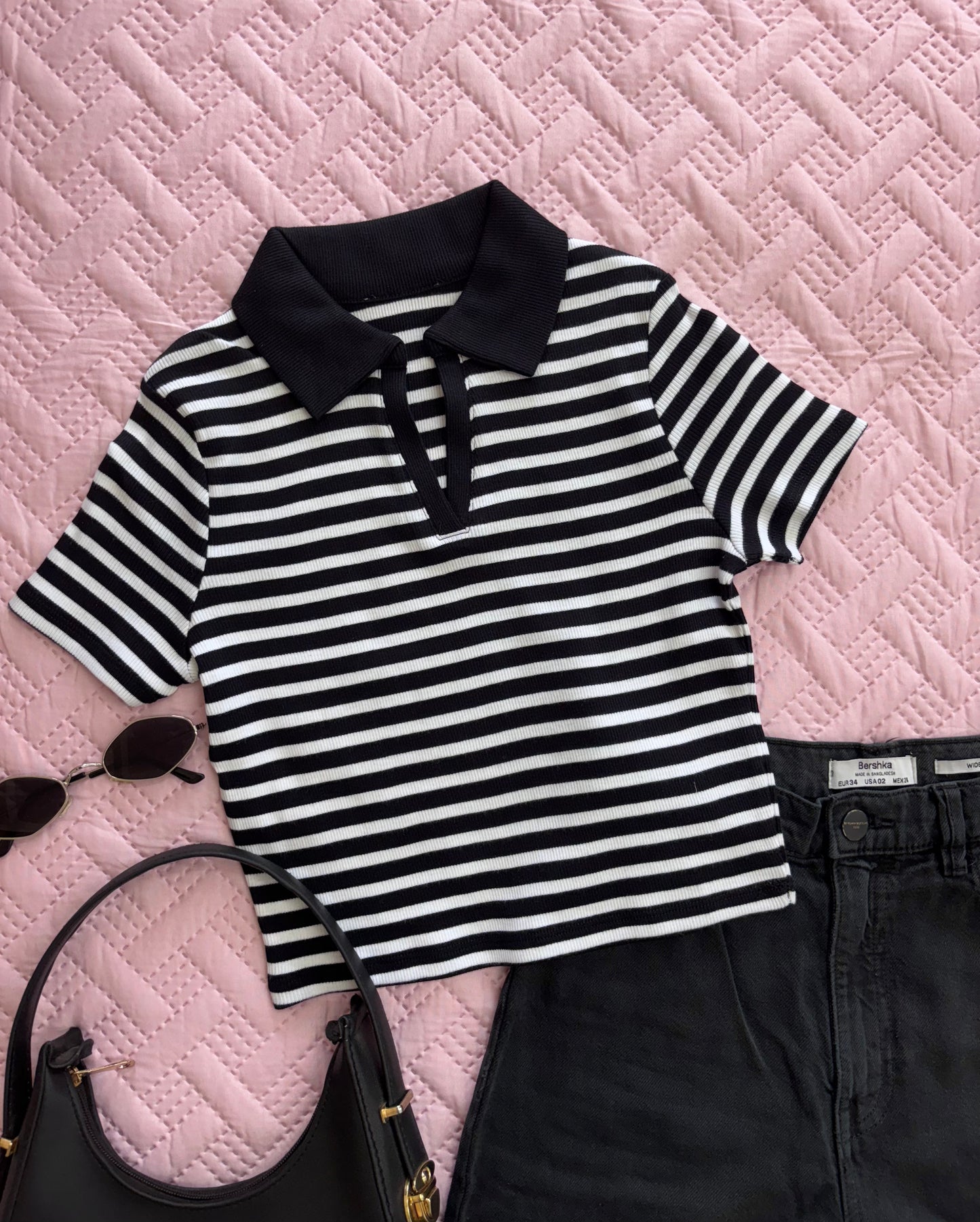 Black Striped Polo T-shirt