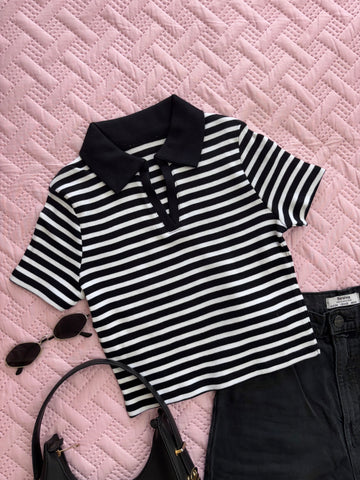 Black Striped Polo T-shirt