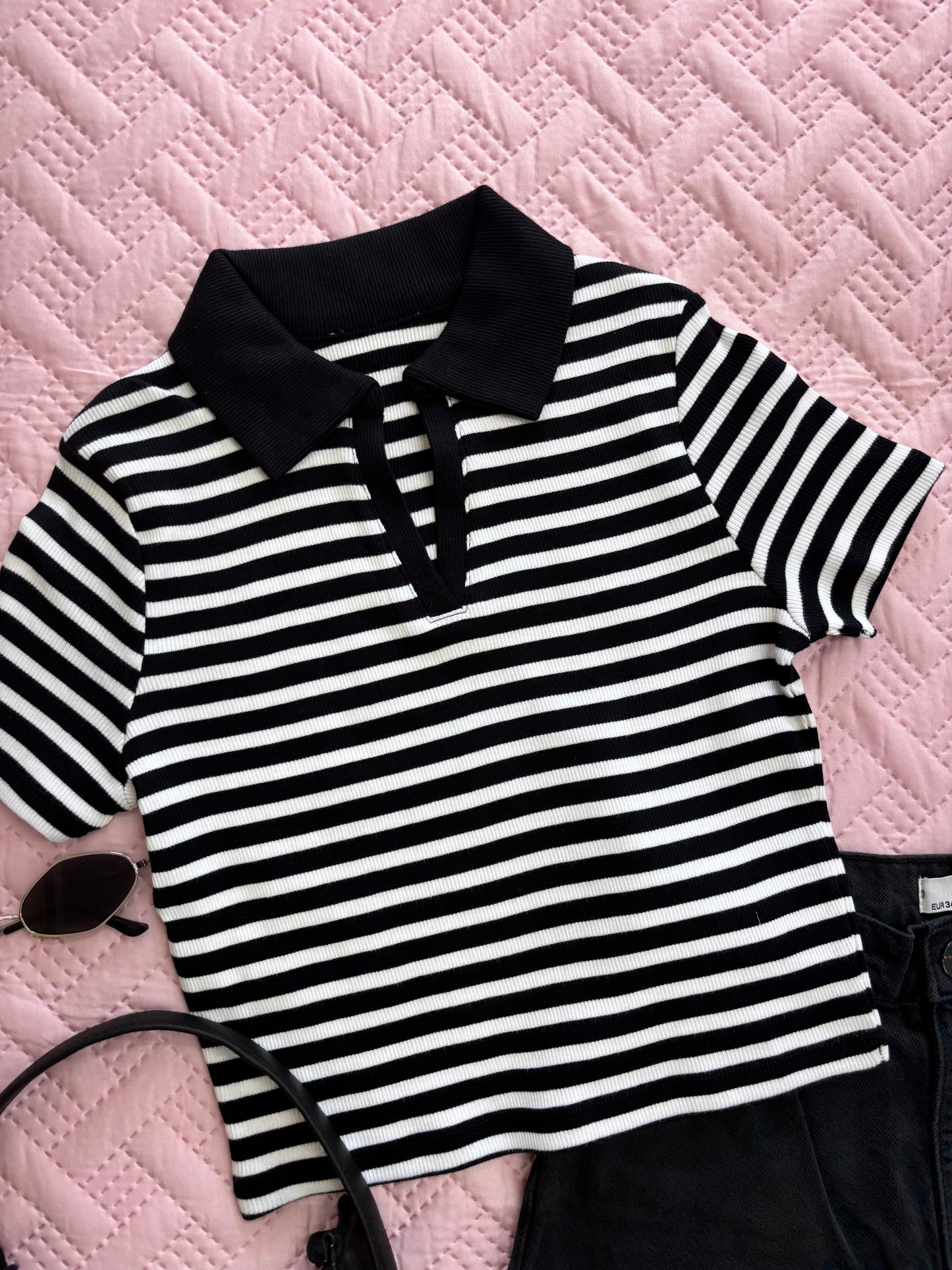 Black Striped Polo T-shirt