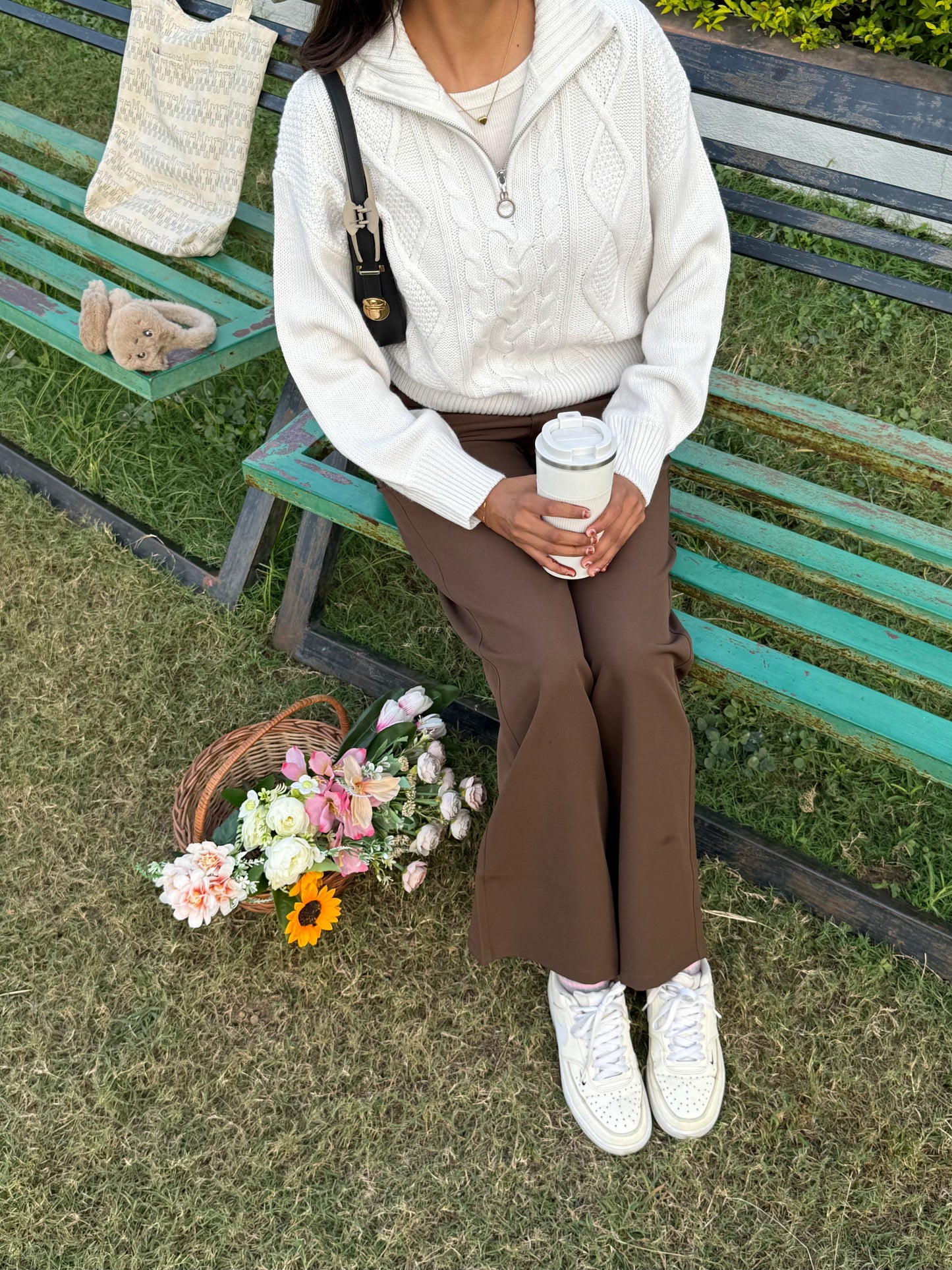 Cable Knit Half Zipper Sweater For Women