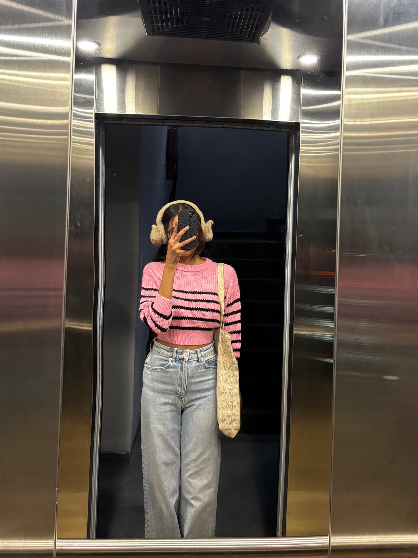 Pink Striped Crop Sweater For Women