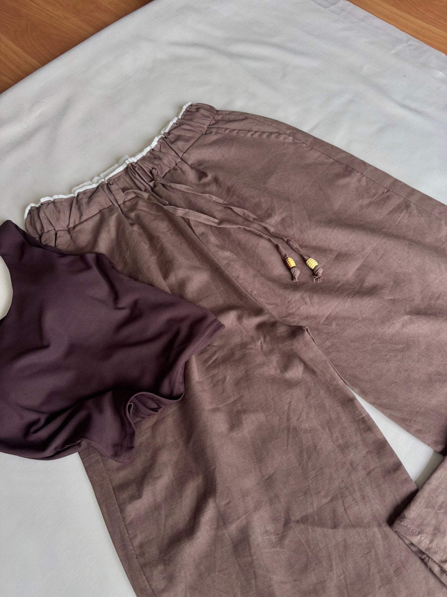 Brown dual waist linen pant