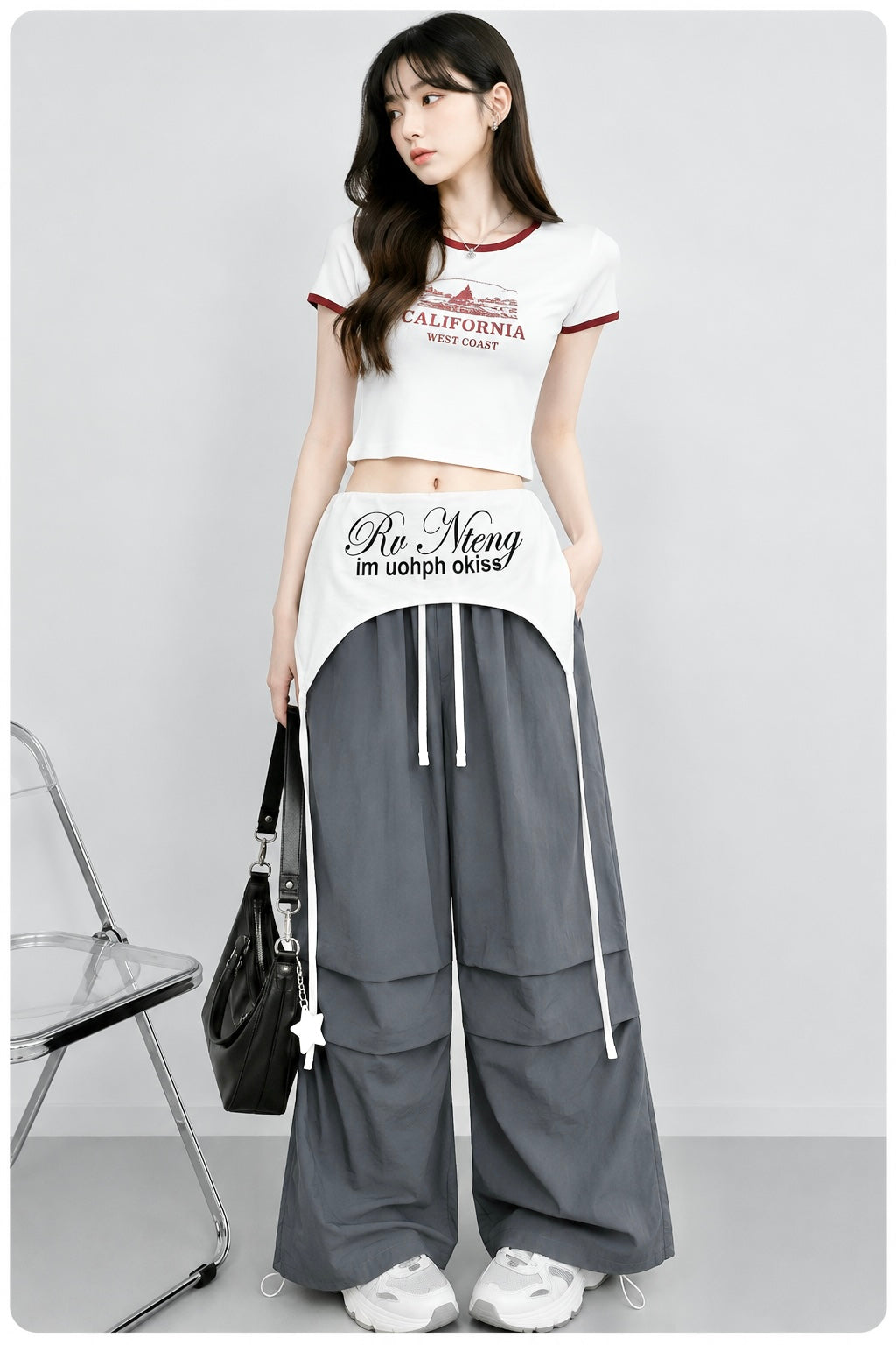 Light Grey Wide Leg Pants With Removable Belt