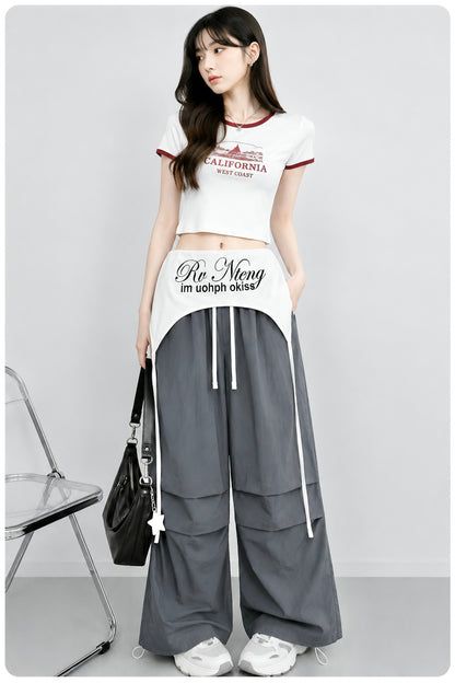 Light Grey Wide Leg Pants With Removable Belt