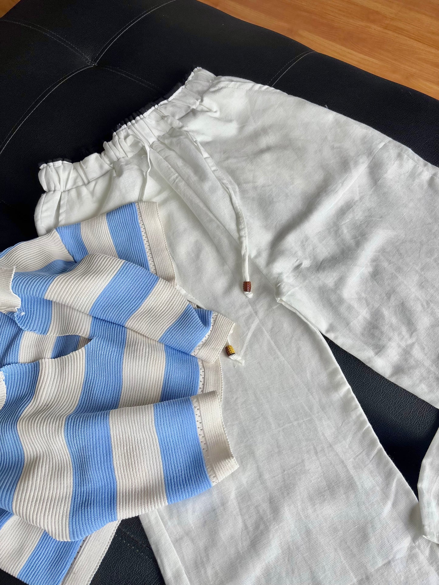 White dual waist linen pant