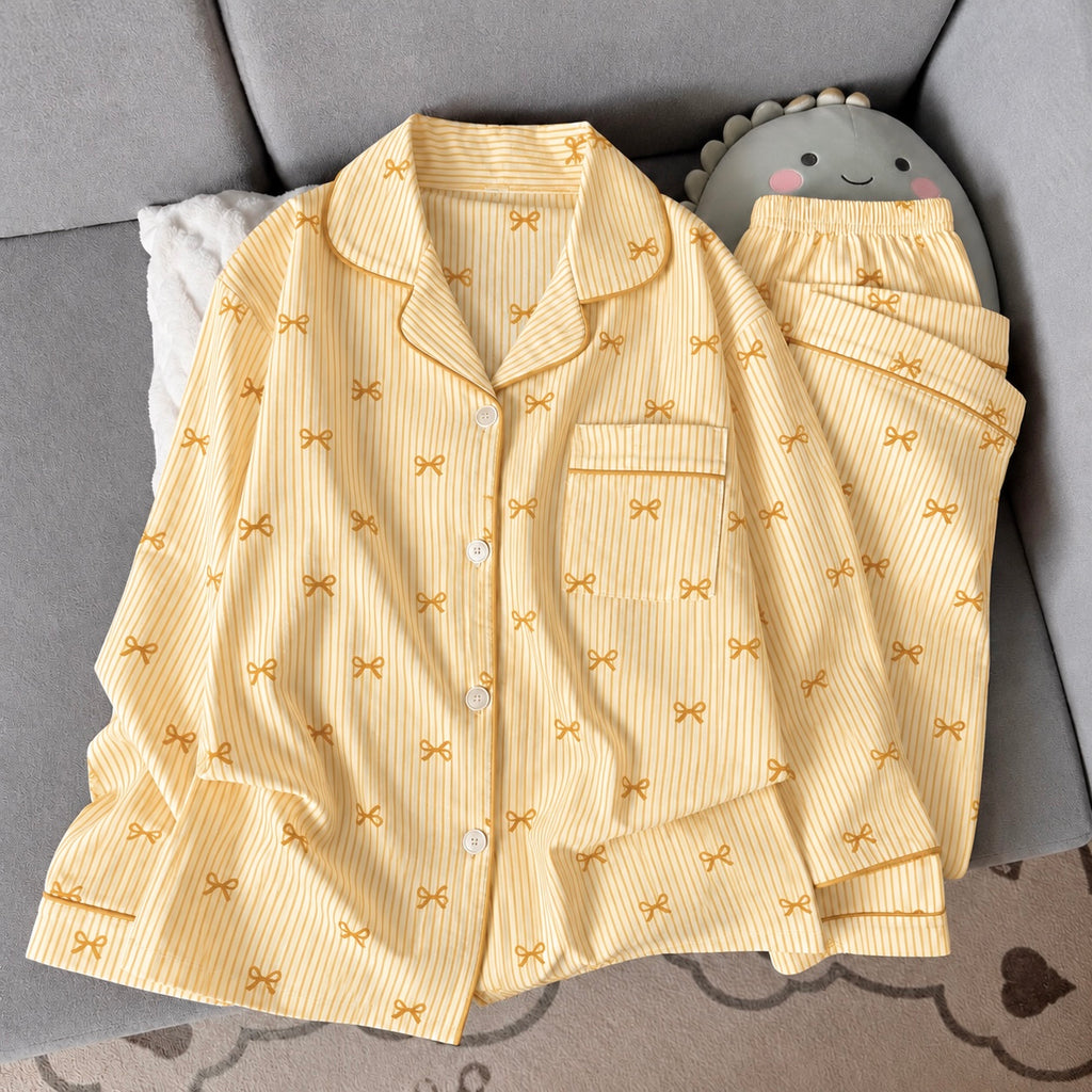 Yellow Bowtiful Striped Full Sleeve Pj set