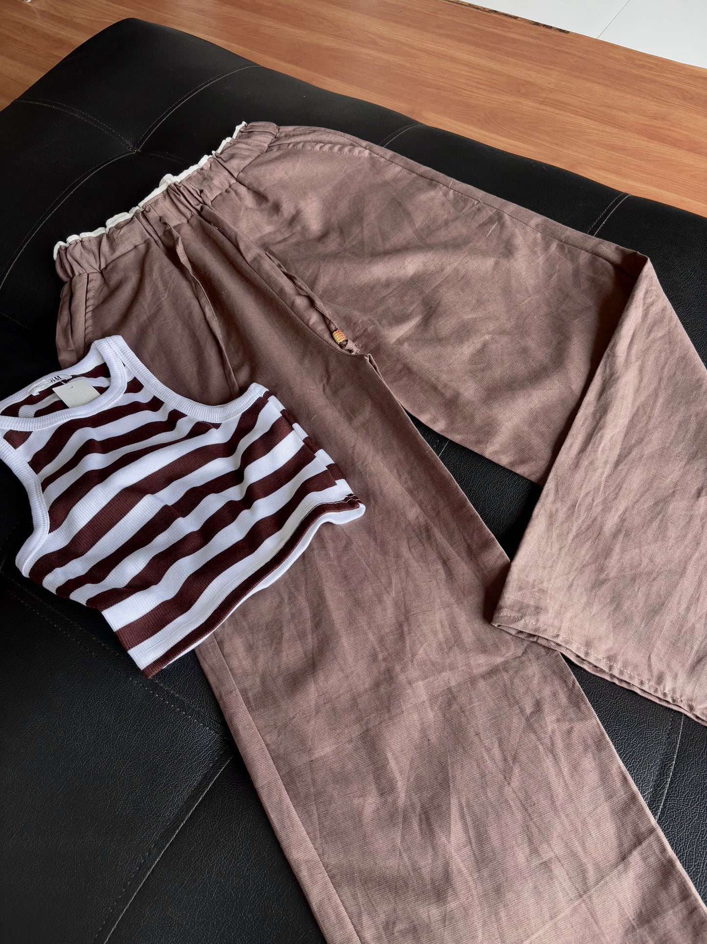 Brown dual waist linen pant