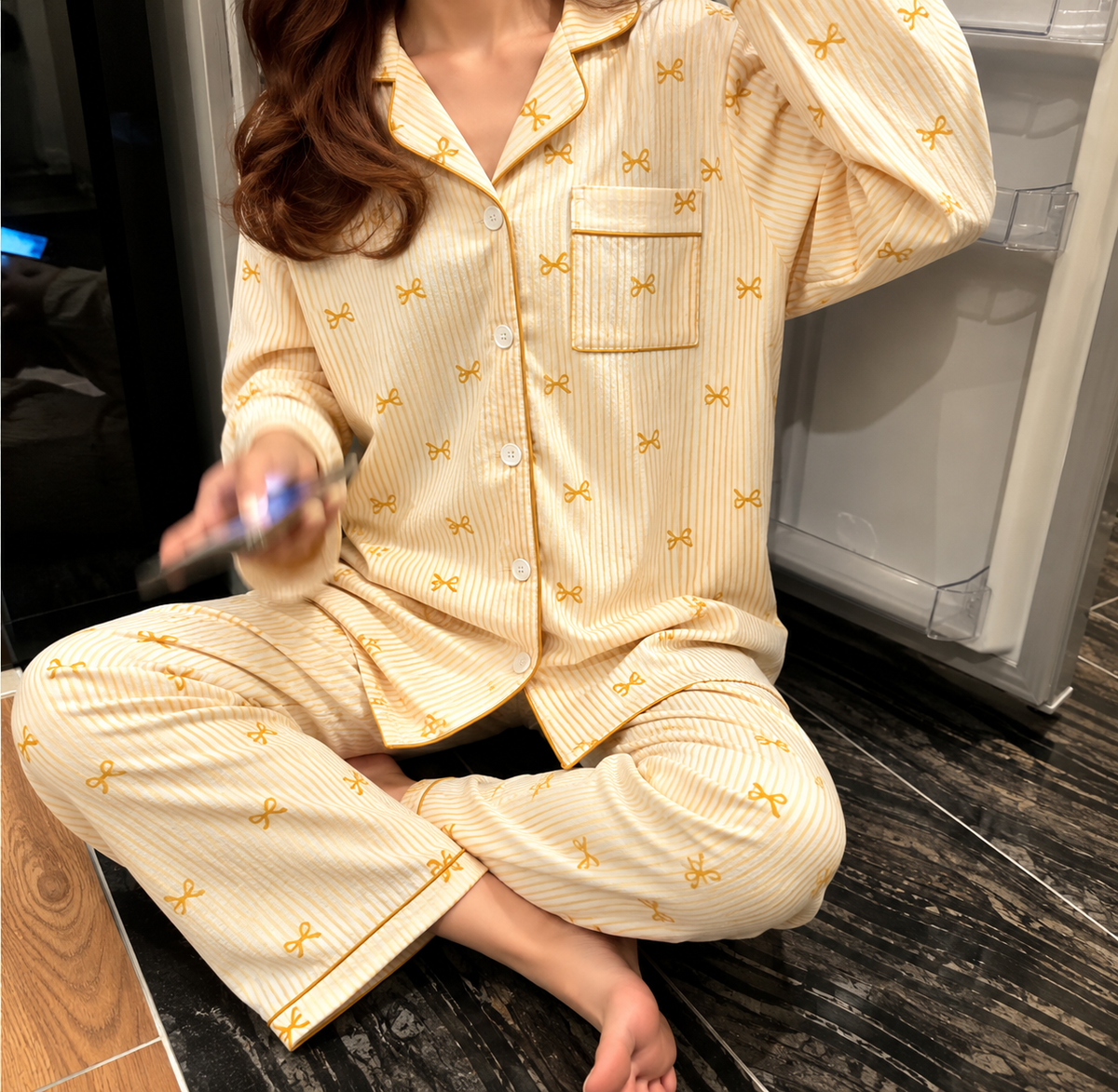 Yellow Bowtiful Striped Full Sleeve Pj set