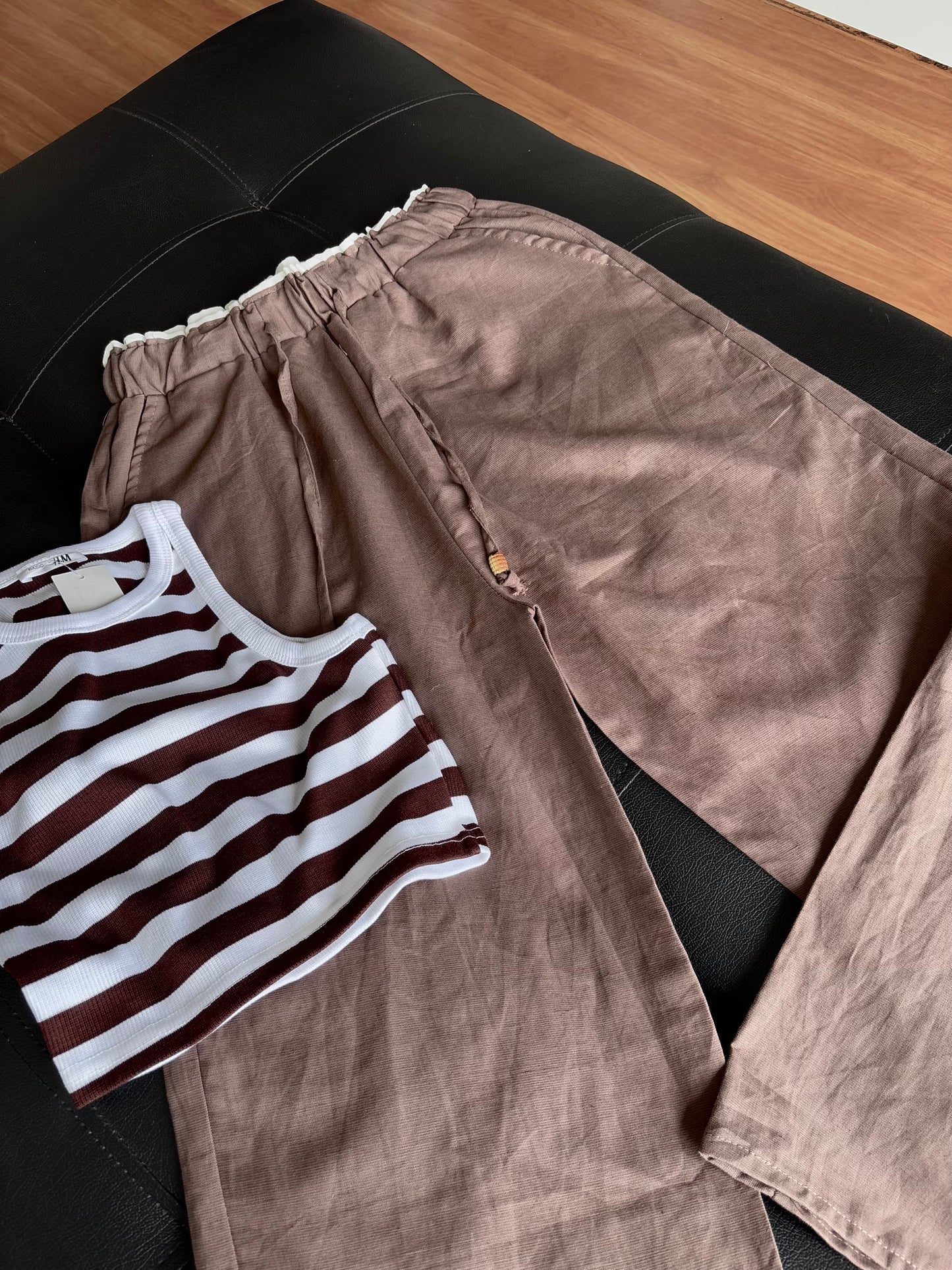 Brown dual waist linen pant