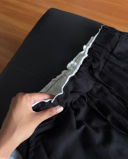 Black dual waist linen pant