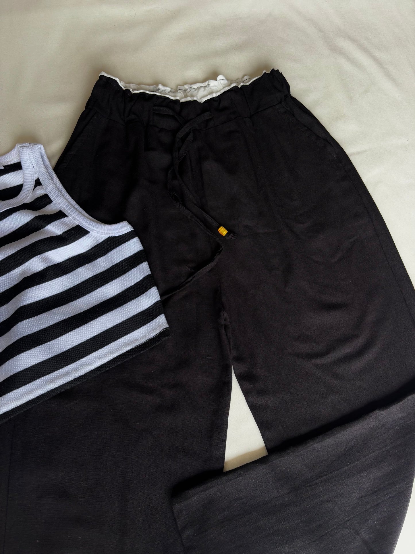 Black dual waist linen pant
