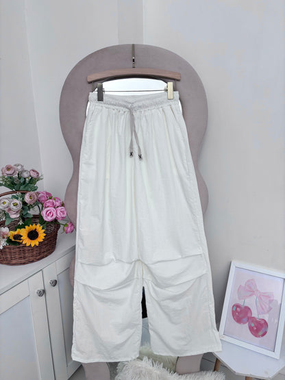 White Wide Leg Pants With Removable Belt