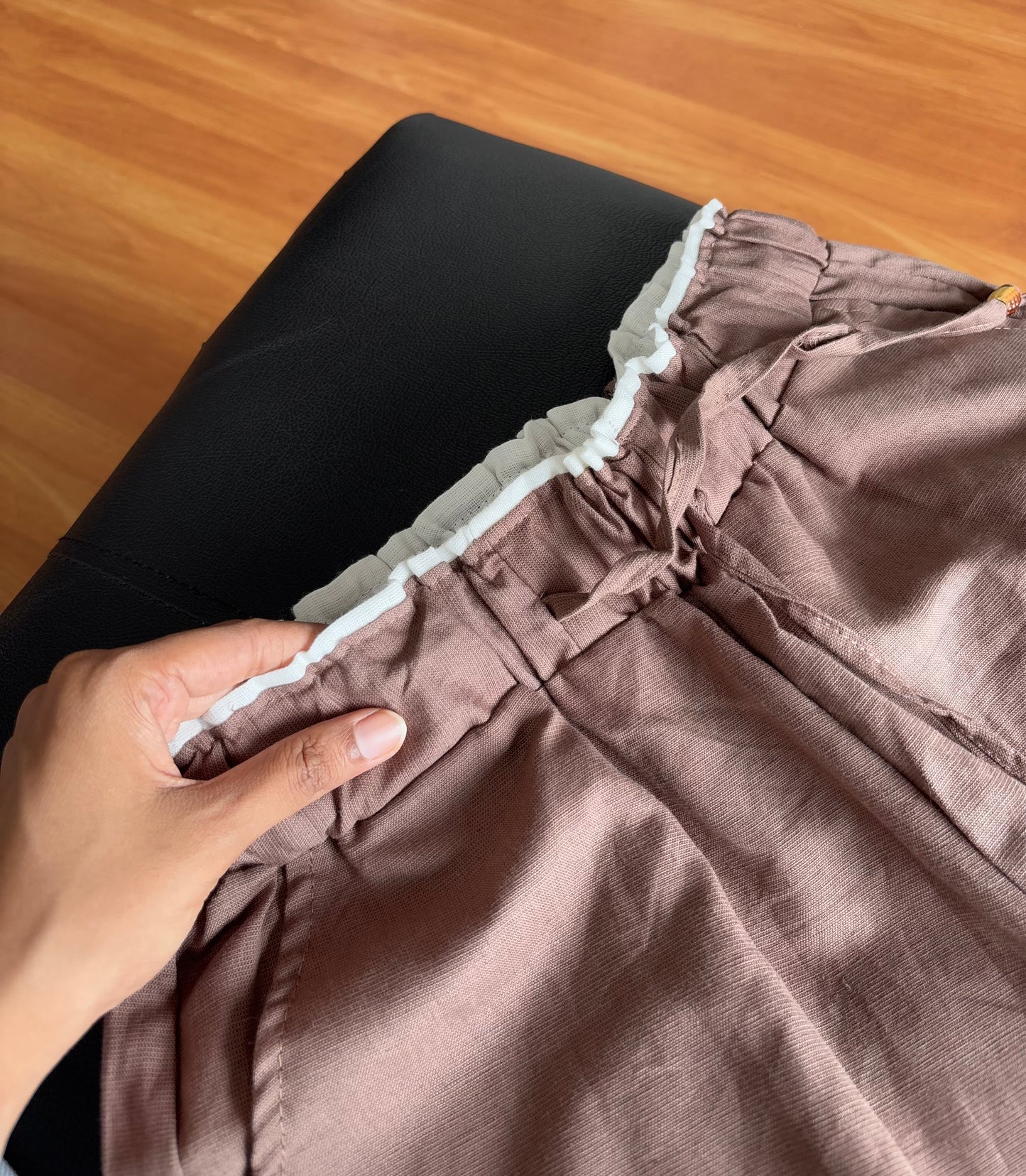 Brown dual waist linen pant