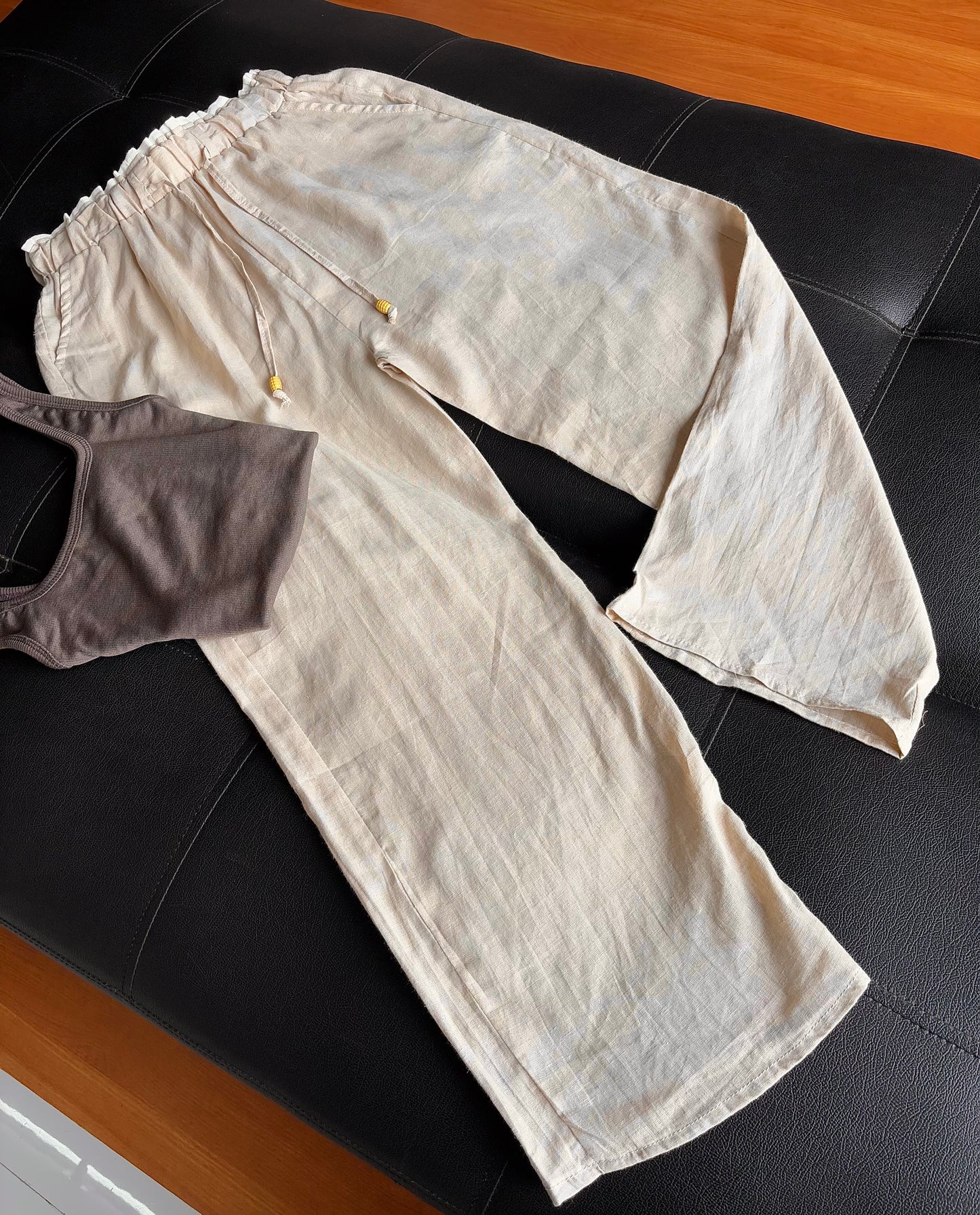 Beige dual waist linen pant