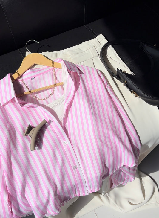 Pink Striped Crop Shirt