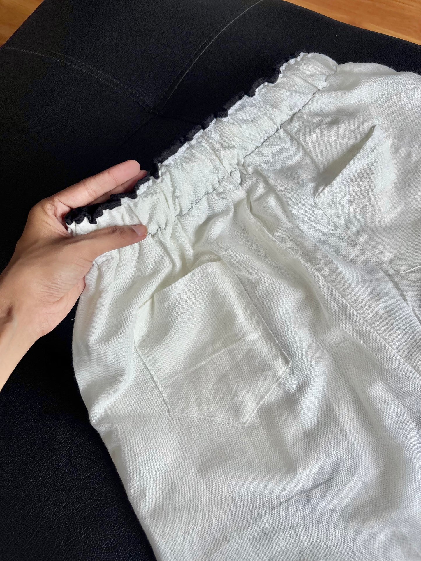 White dual waist linen pant