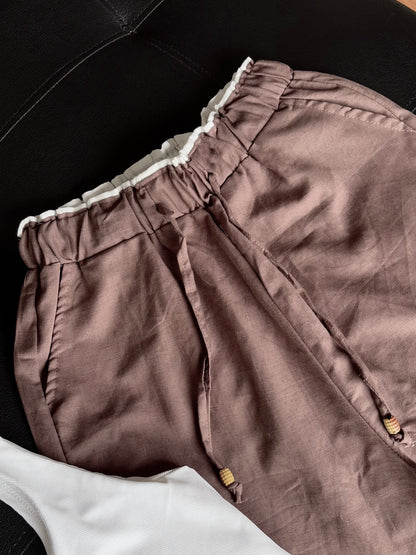 Brown dual waist linen pant