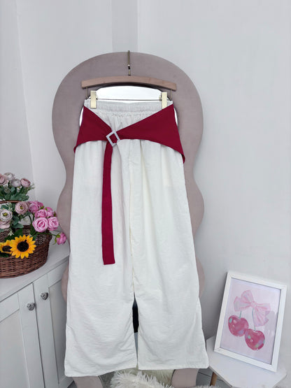 White Wide Leg Pants With Removable Belt