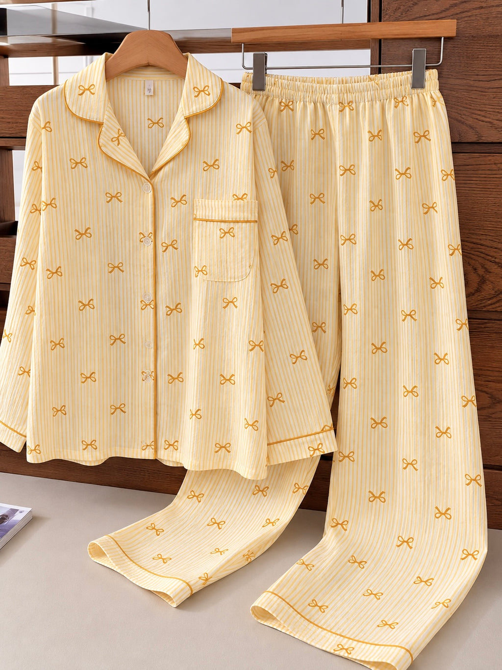 Yellow Bowtiful Striped Full Sleeve Pj set